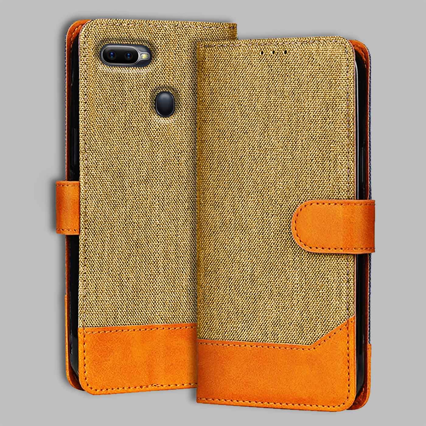 Accesorios Oppo F9 denim flip cover – Light Brown – Image 1 #color_light b
