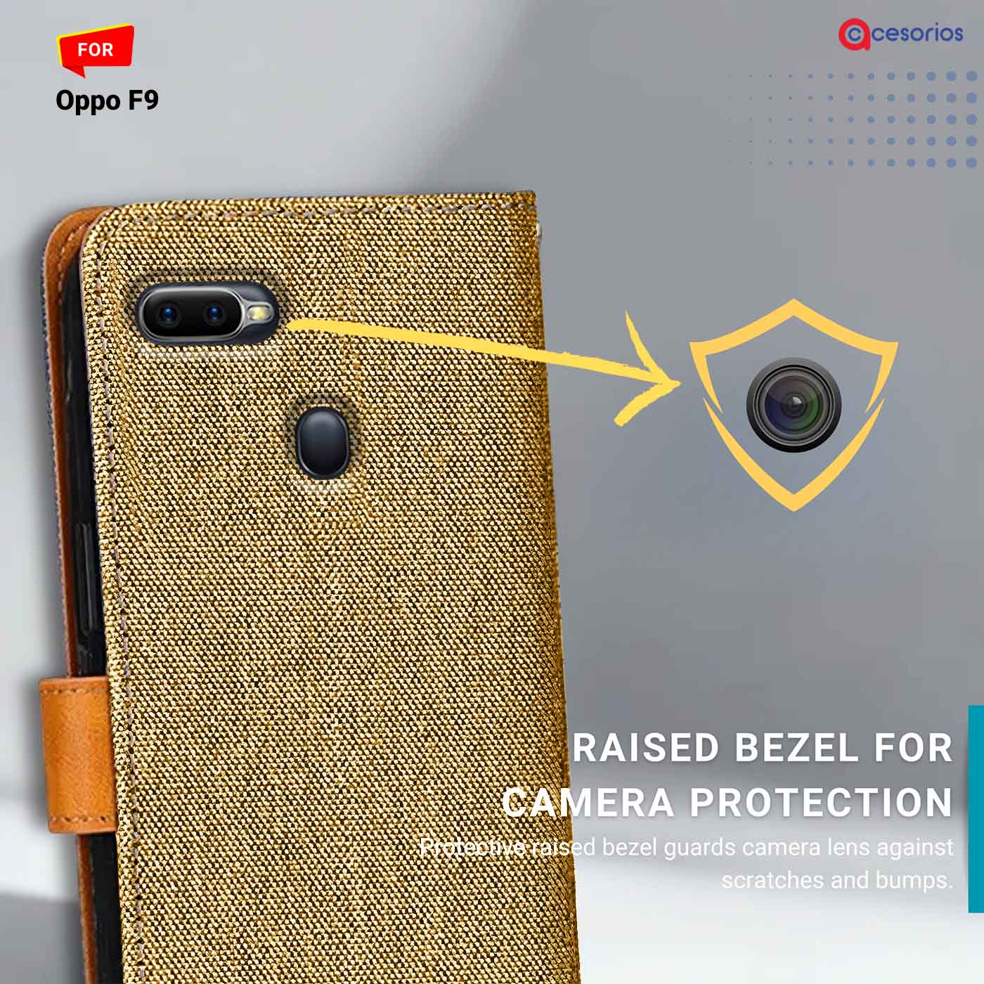 Accesorios Oppo F9 denim flip cover – Light Brown – Image 2 #color_light b