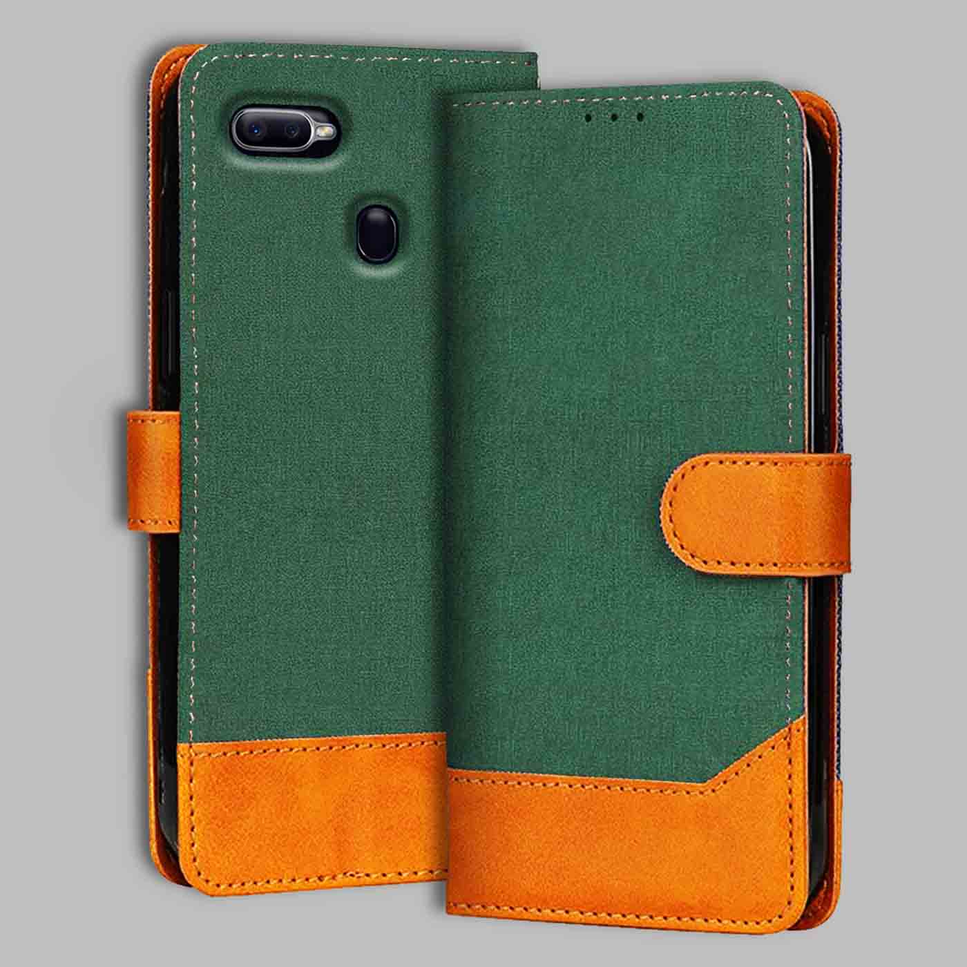 Oppo F9 Pro flip cover in Green — front view by Accesorios