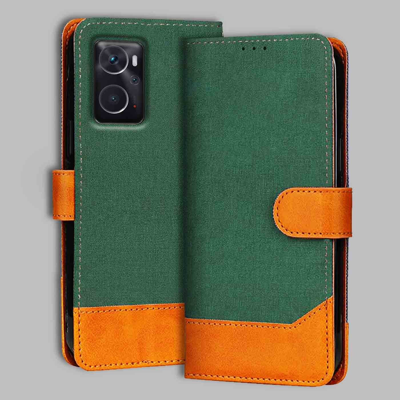 Oppo K10 4G flip cover in Green — front view by Accesorios