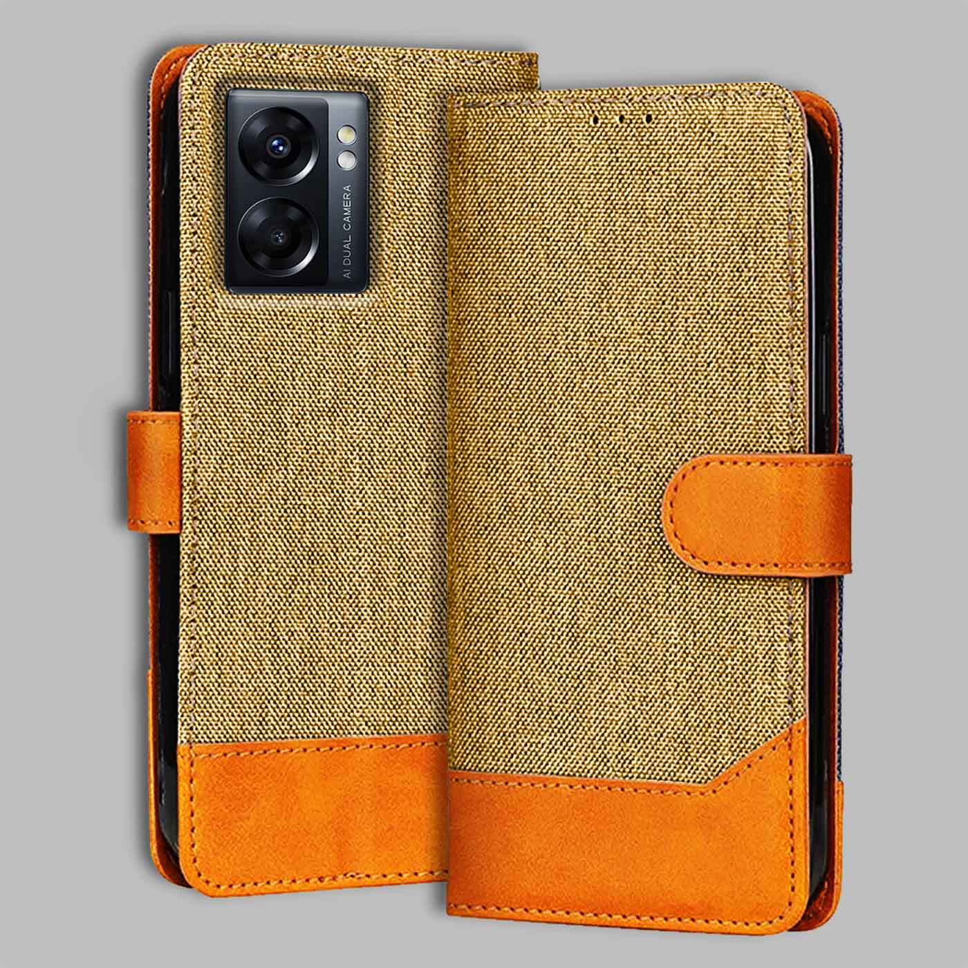 Accesorios Oppo K10 5G denim flip cover – Light Brown – Image 1 #color_light b