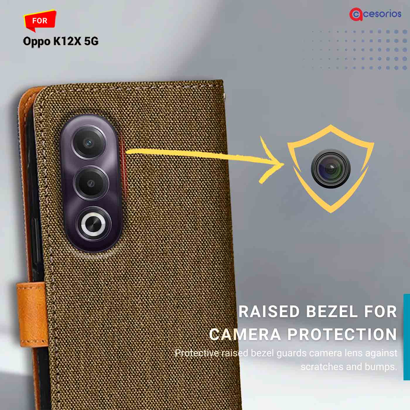 Accesorios Oppo K12X 5G denim flip cover – Dark Brown – Image 2 #color_dark b