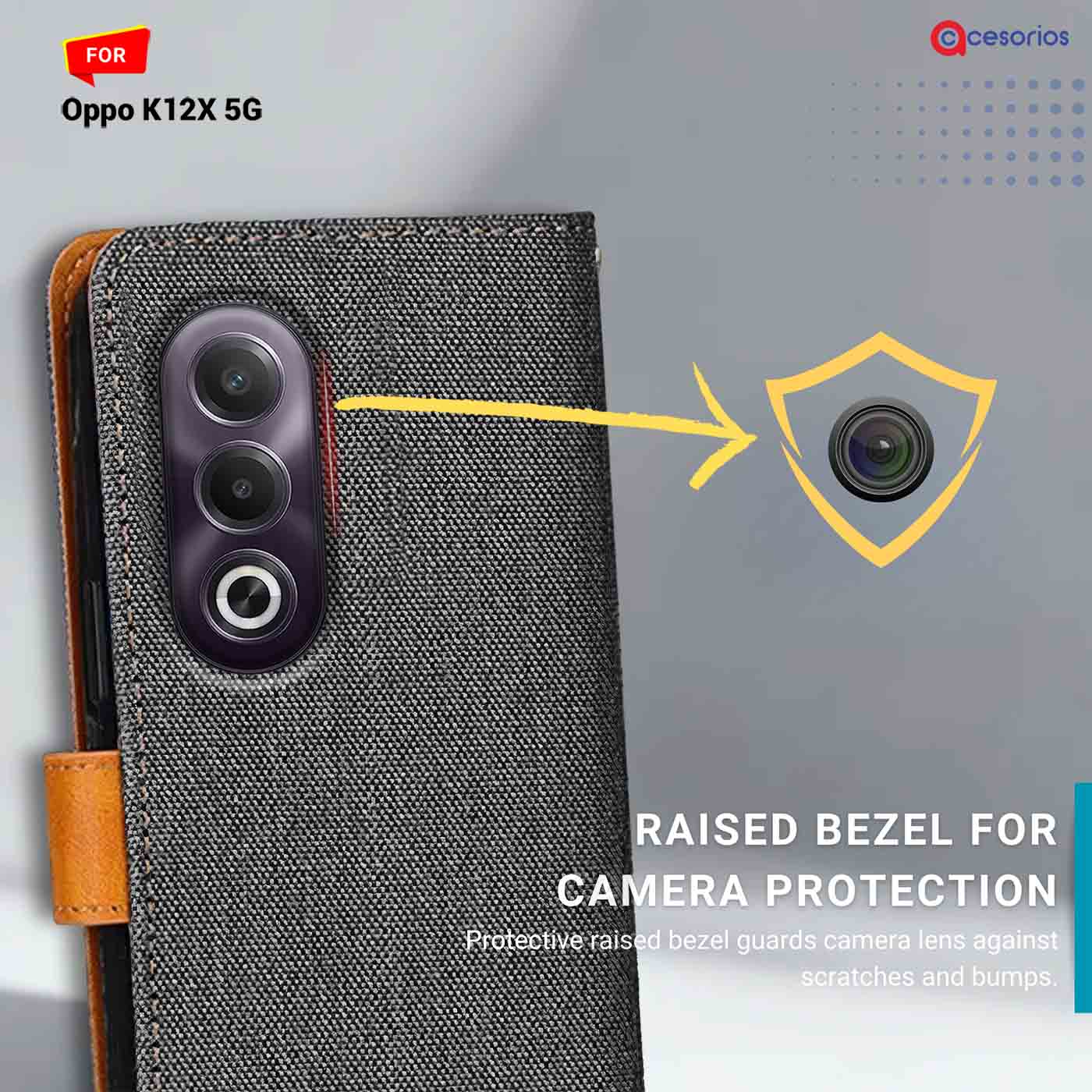 Accesorios Oppo K12X 5G denim flip cover – Grey – Image 2 #color_