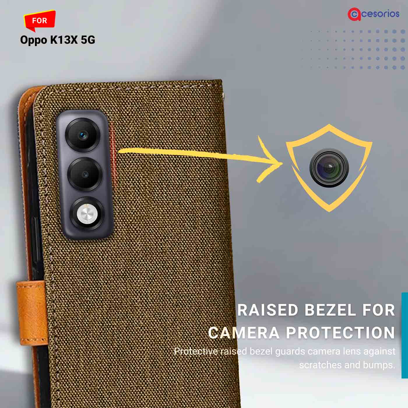 Accesorios Oppo K13X 5G denim flip cover – Dark Brown – Image 2 #color_dark b