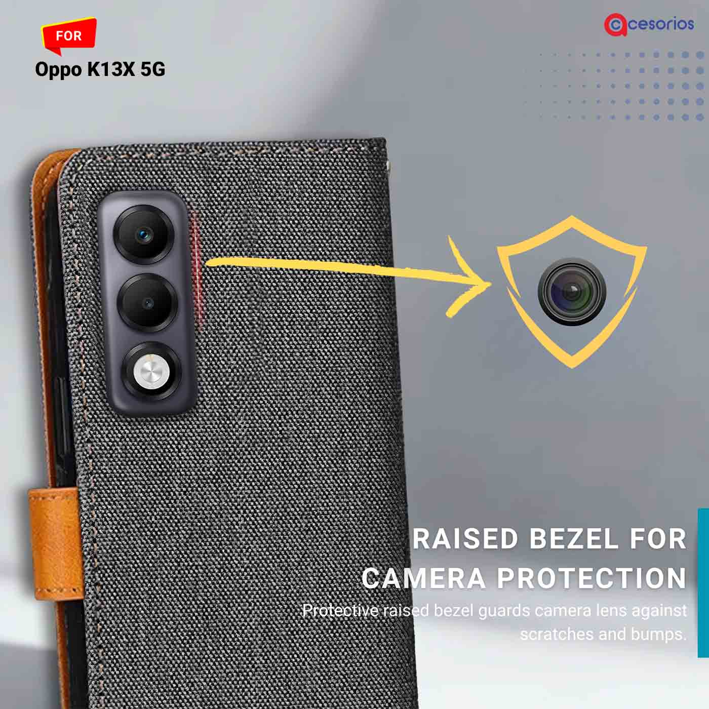 Accesorios Oppo K13X 5G denim flip cover – Grey – Image 2 #color_