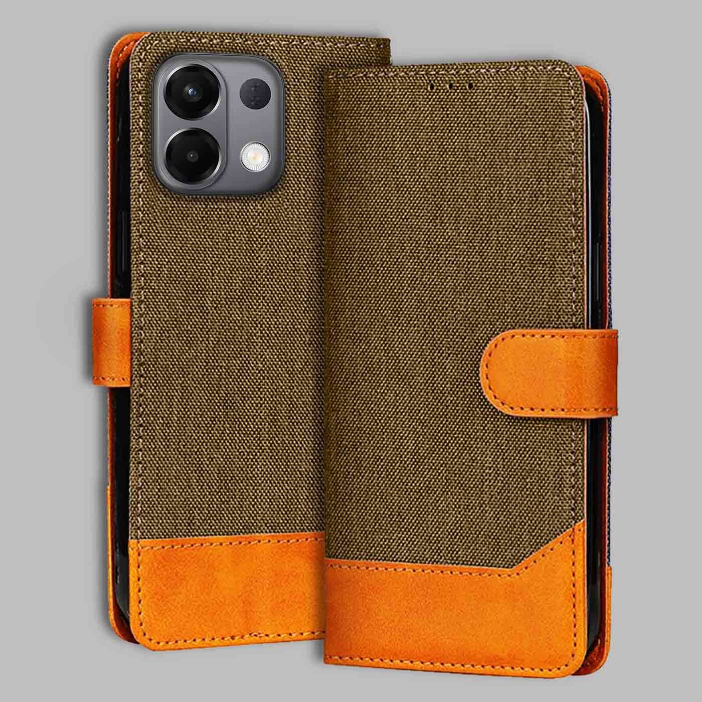 Accesorios Oppo K13 5G denim flip cover – Dark Brown – Image 1 #color_dark b