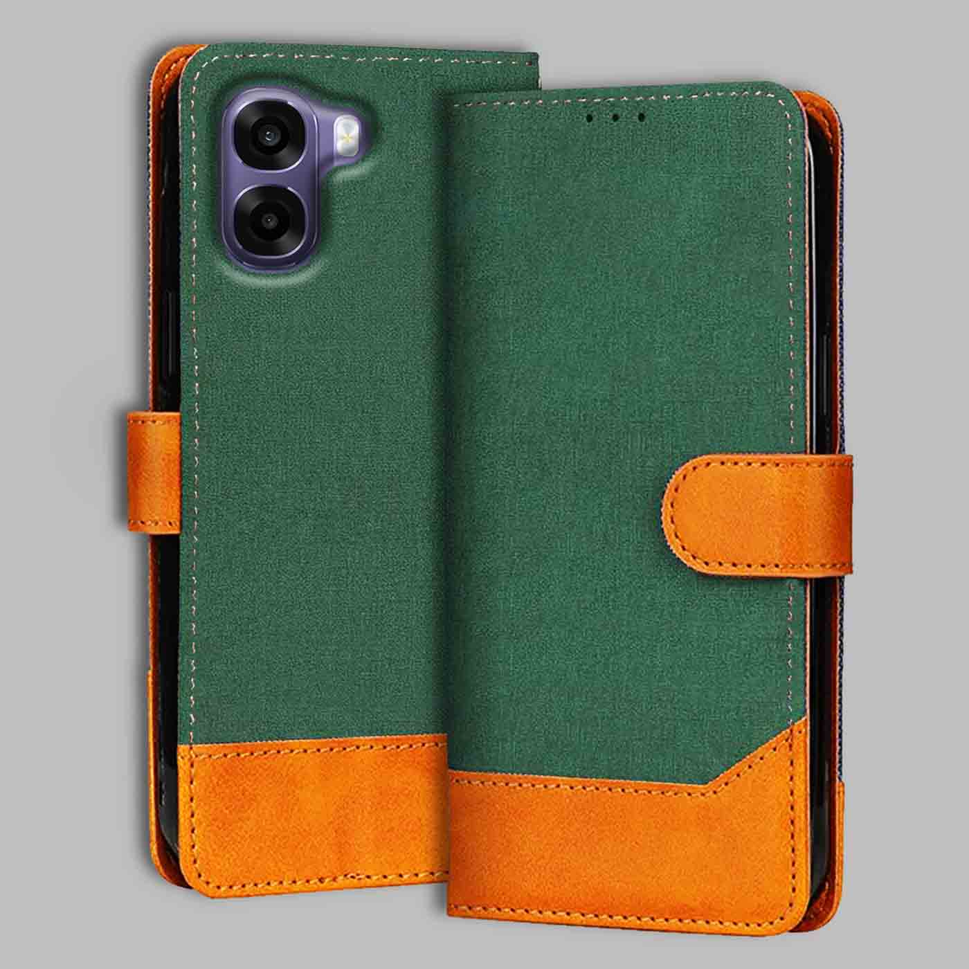 Oppo K14X 5G flip cover in Green — front view by Accesorios