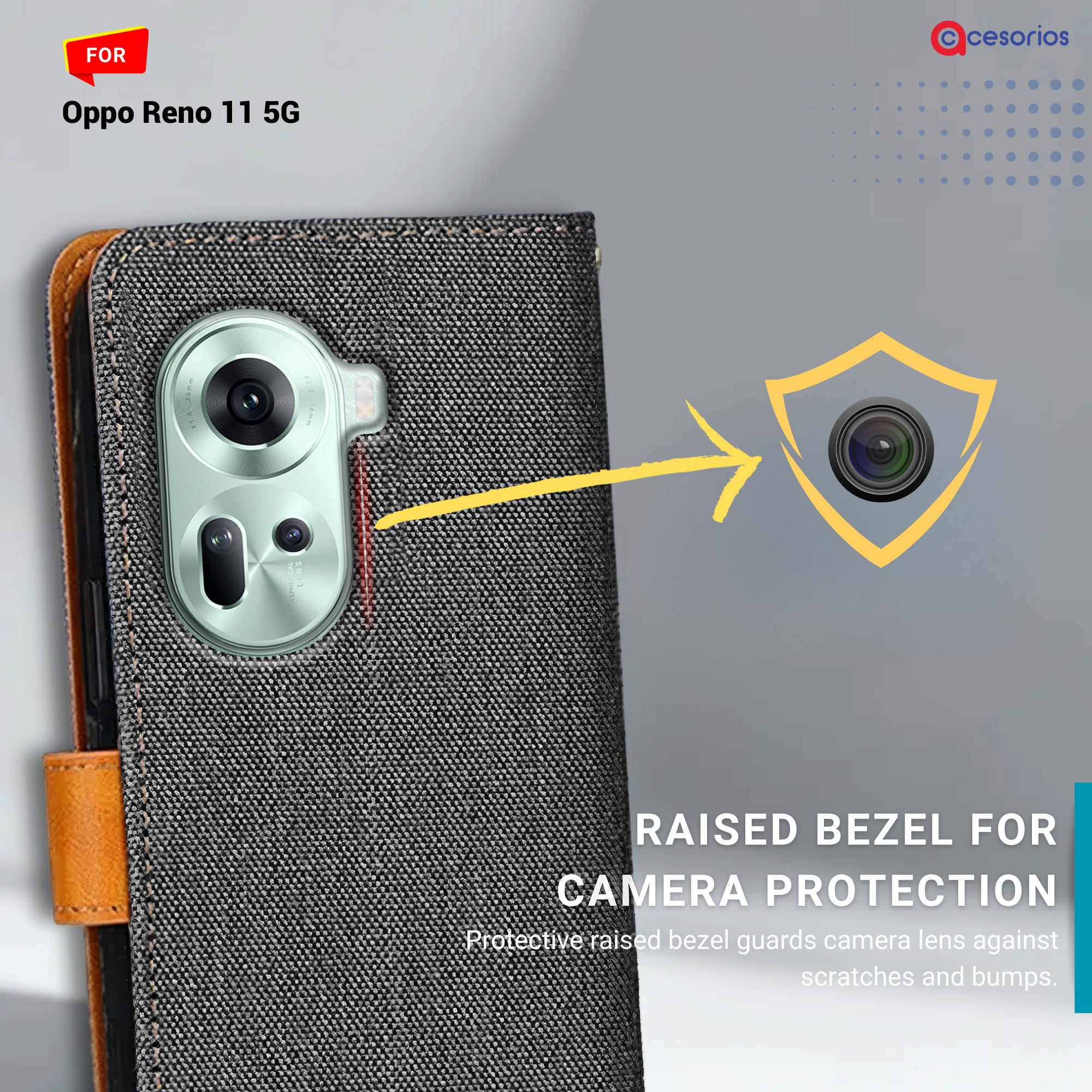 Accesorios Oppo Reno 11 5G denim flip cover – Grey – Image 2 #color_