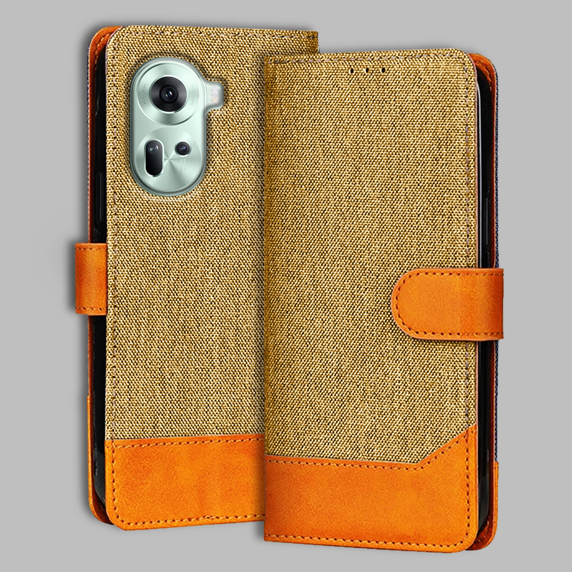 Accesorios Oppo Reno 11 5G denim flip cover – Light Brown – Image 1 #color_light b