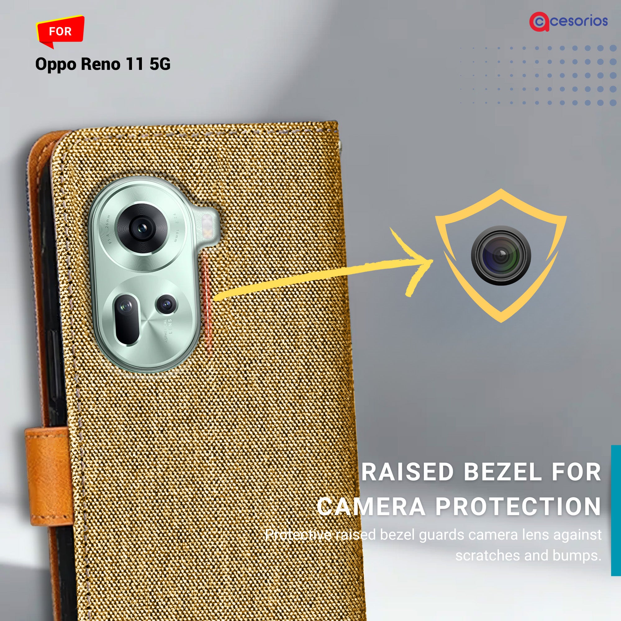 Accesorios Oppo Reno 11 5G denim flip cover – Light Brown – Image 2 #color_light b