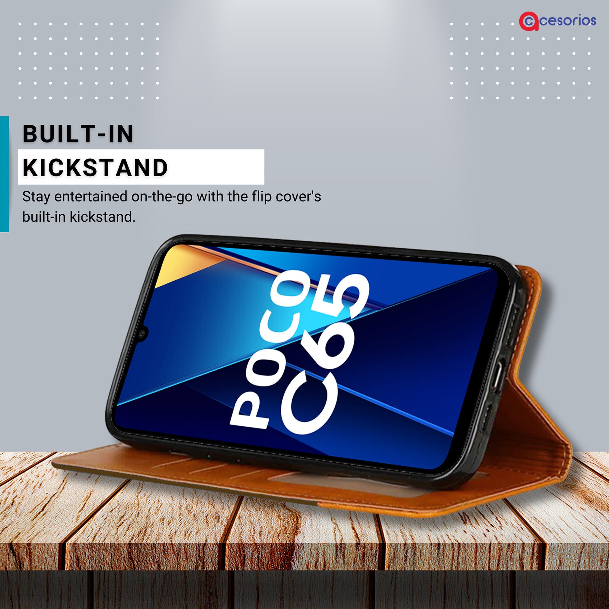 Accesorios Poco C65 denim flip cover – Dark Brown – Image 4 #color_dark brown