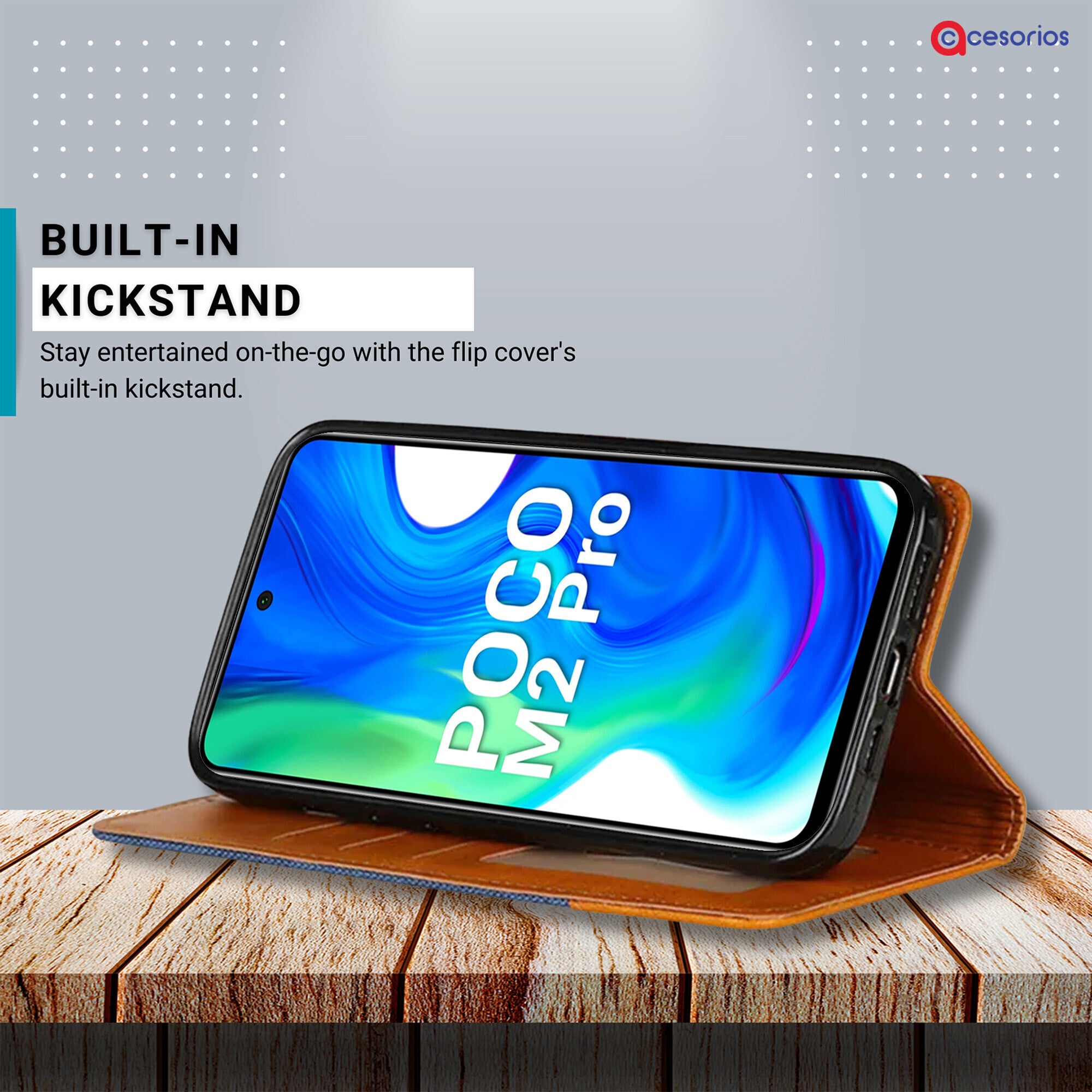 Accesorios Poco M2 Pro denim flip cover – Blue – Image 4 #color_blue