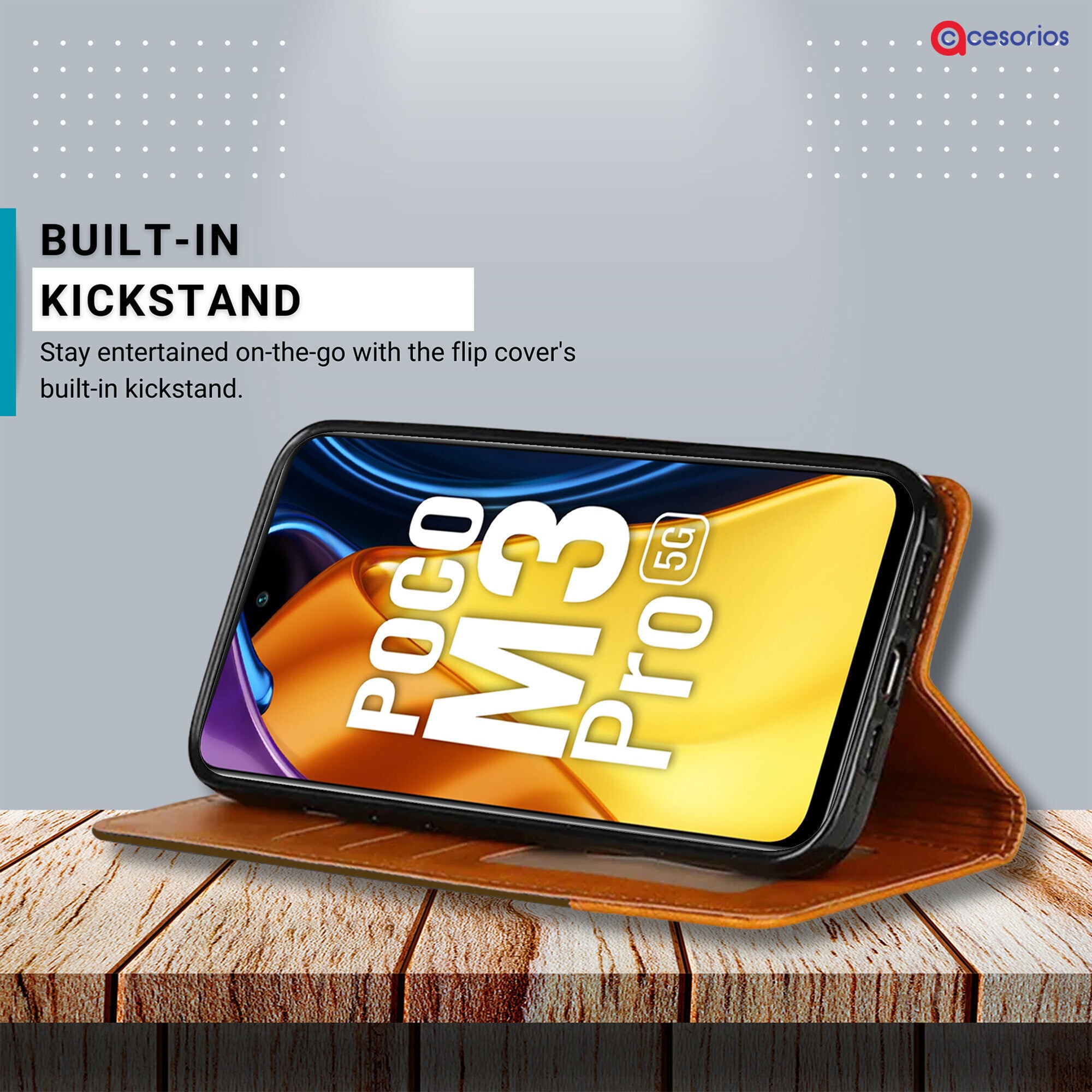 Accesorios Poco M3 Pro denim flip cover – Dark Brown – Image 4 #color_dark brown