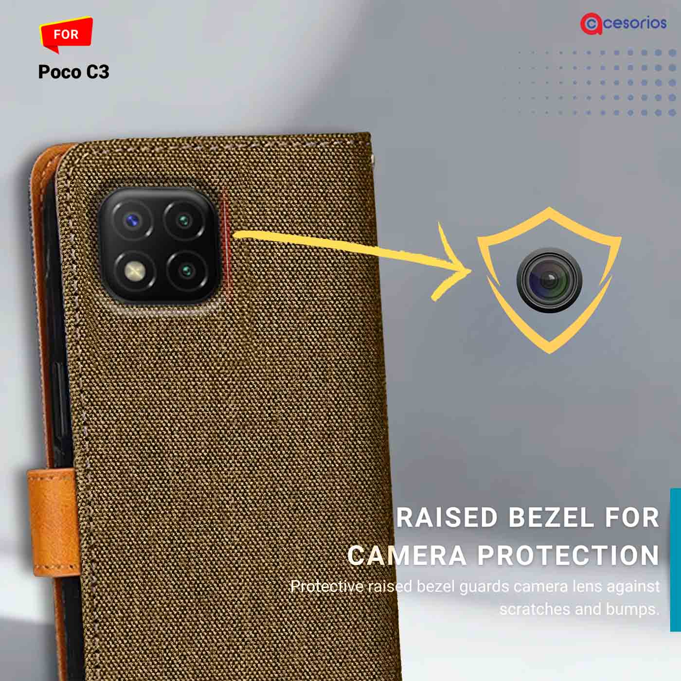 Accesorios Poco C3 denim flip cover – Dark Brown – Image 2 #color_dark b