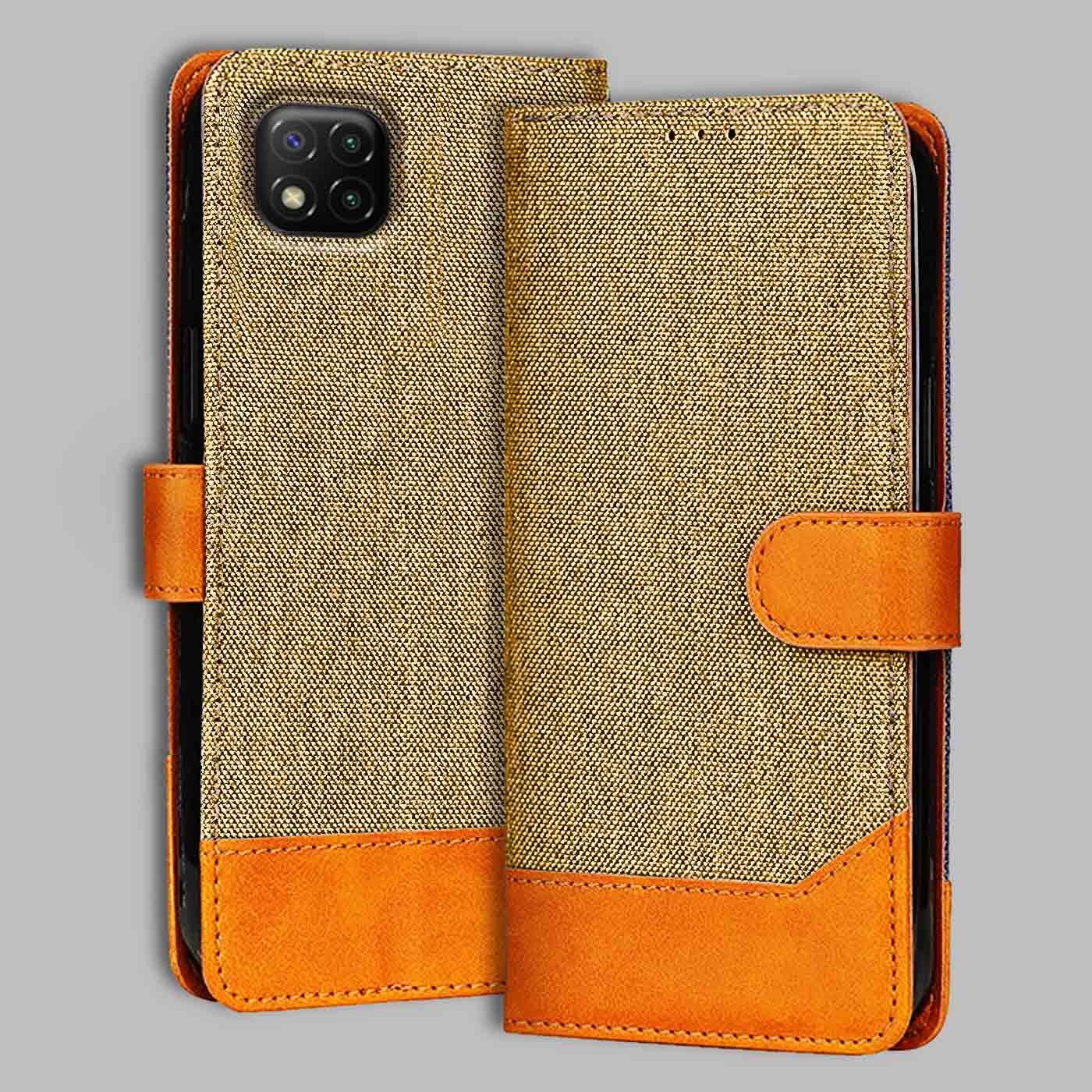 Accesorios Poco C3 denim flip cover – Light Brown – Image 1 #color_light b