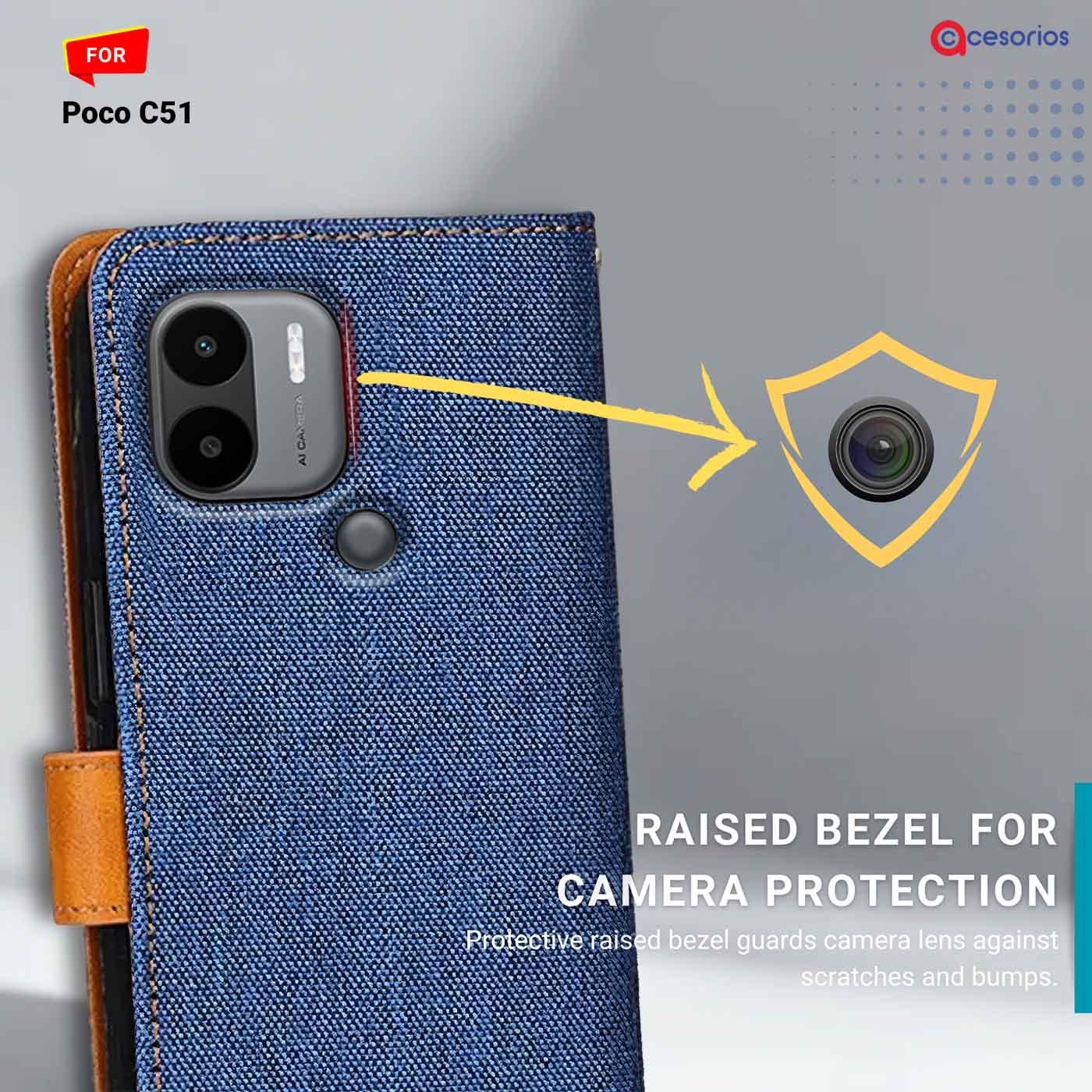 Accesorios Poco C51 denim flip cover – Blue – Image 2 #color_