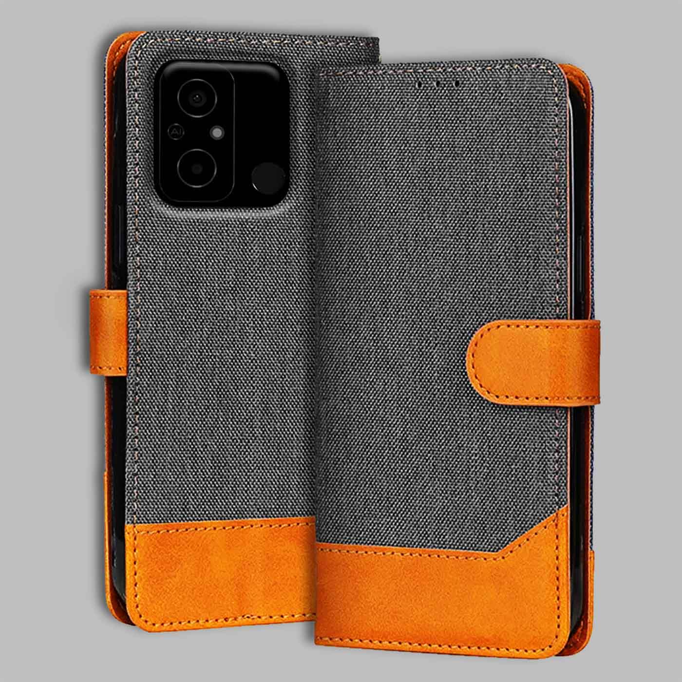 Accesorios Poco C55 denim flip cover – Grey – Image 1 #color_