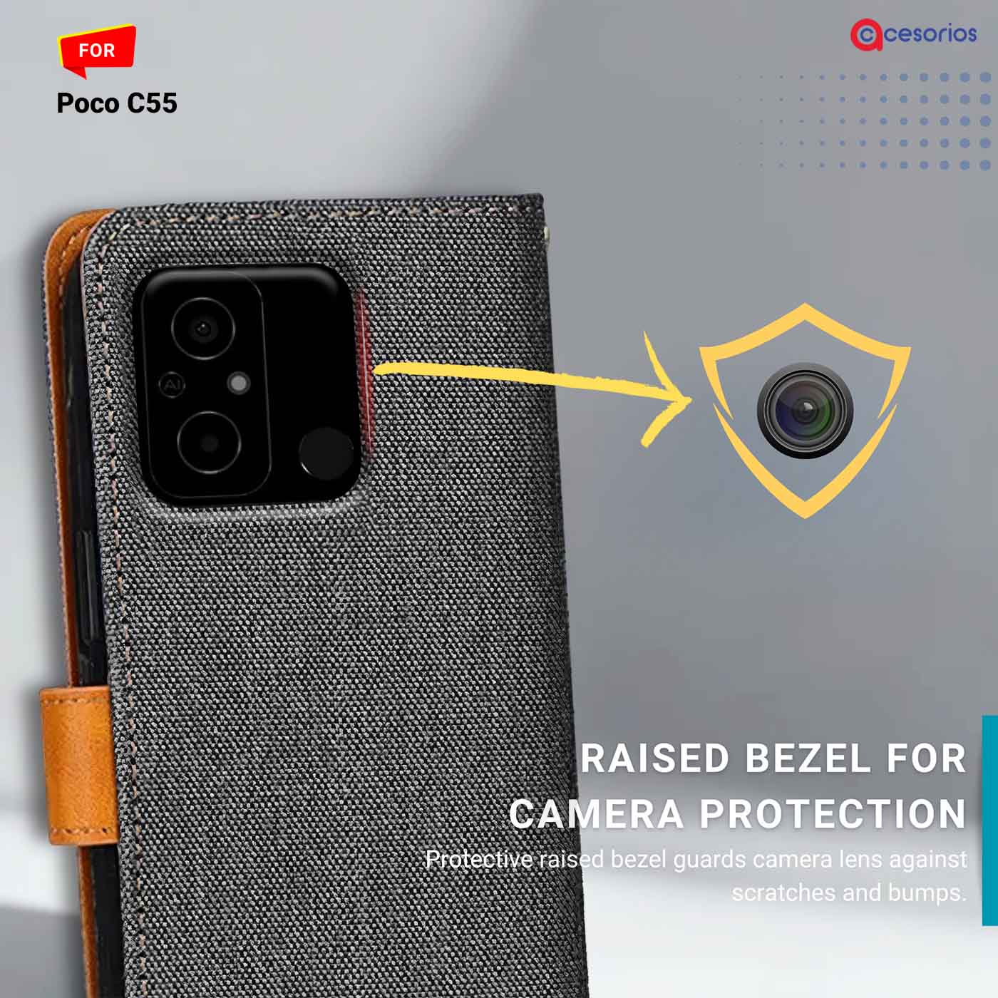Accesorios Poco C55 denim flip cover – Grey – Image 2 #color_