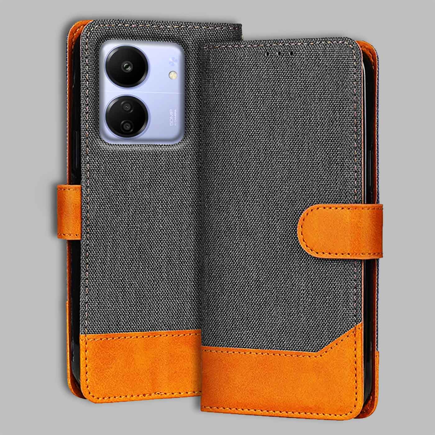 Accesorios Poco C65 denim flip cover – Grey – Image 1 #color_