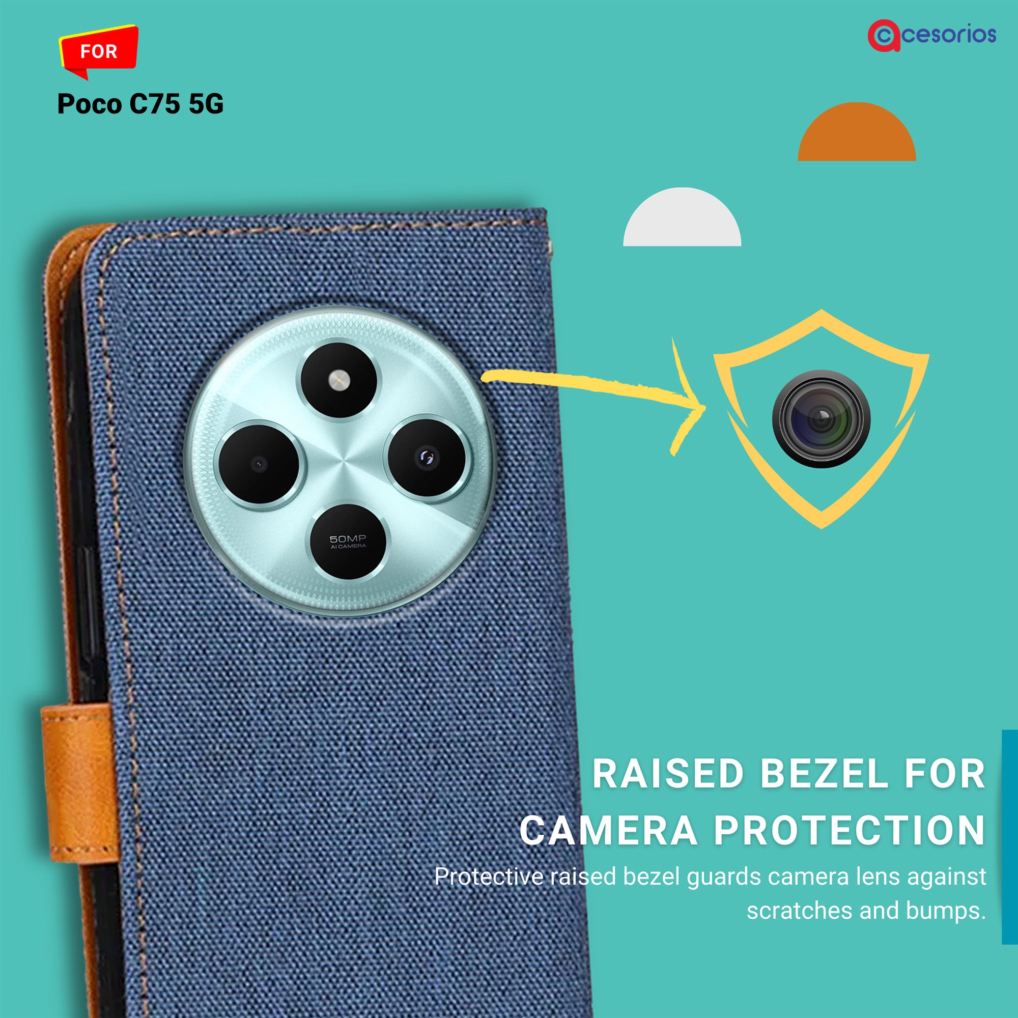 Accesorios Poco C75 5G denim flip cover – Blue – Image 2 #color_blue