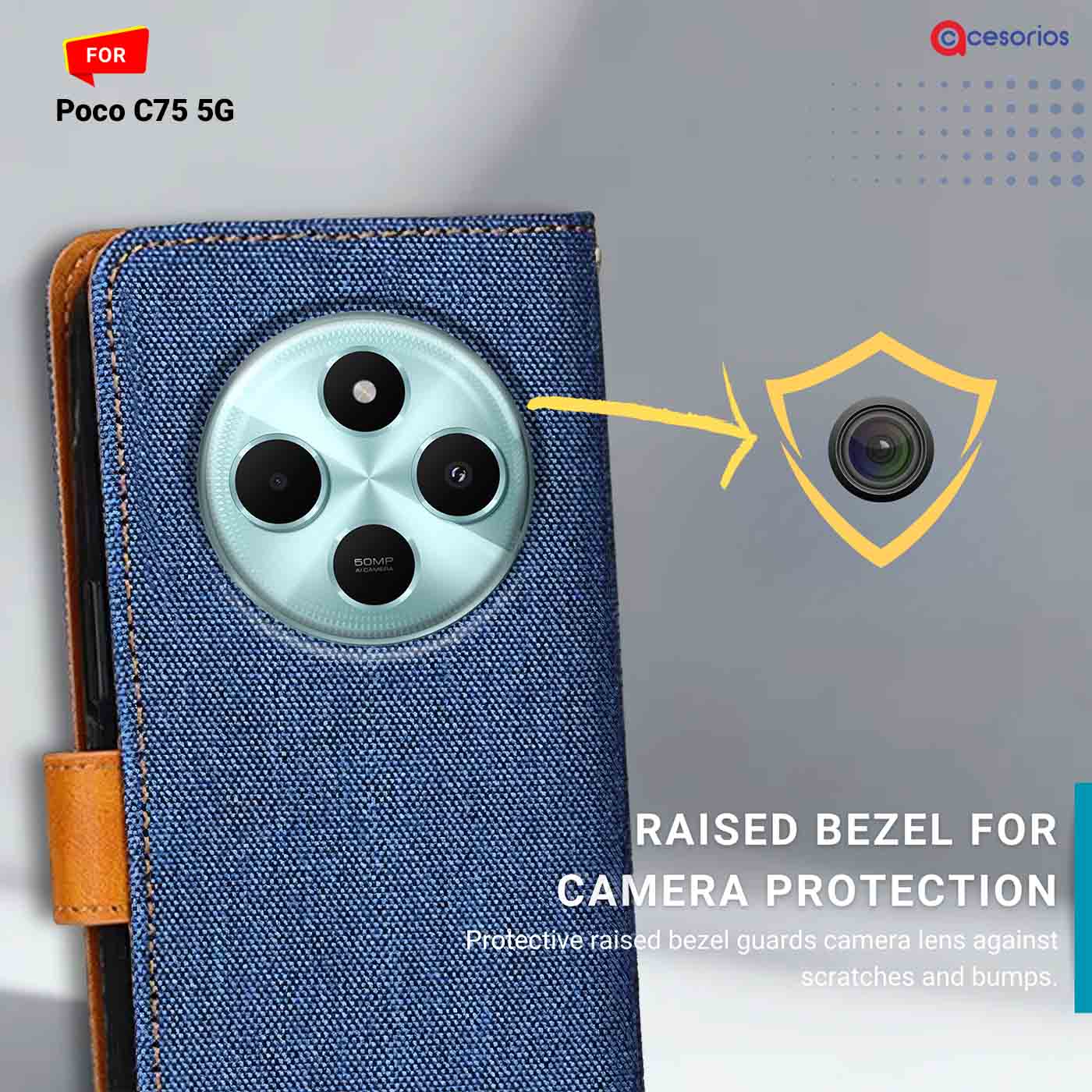 Accesorios Poco C75 5G denim flip cover – Blue – Image 2 #color_