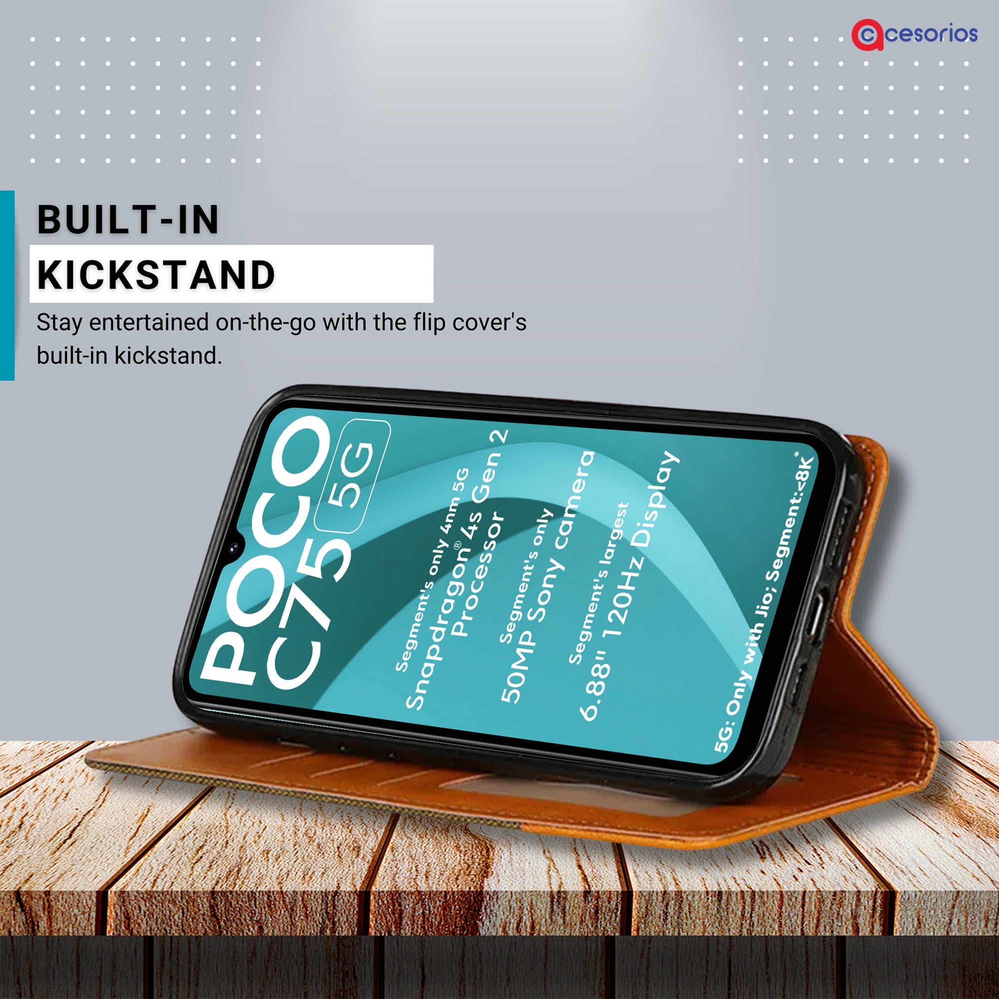 Accesorios Poco C75 5G denim flip cover – Dark Brown – Image 4 #color_dark brown