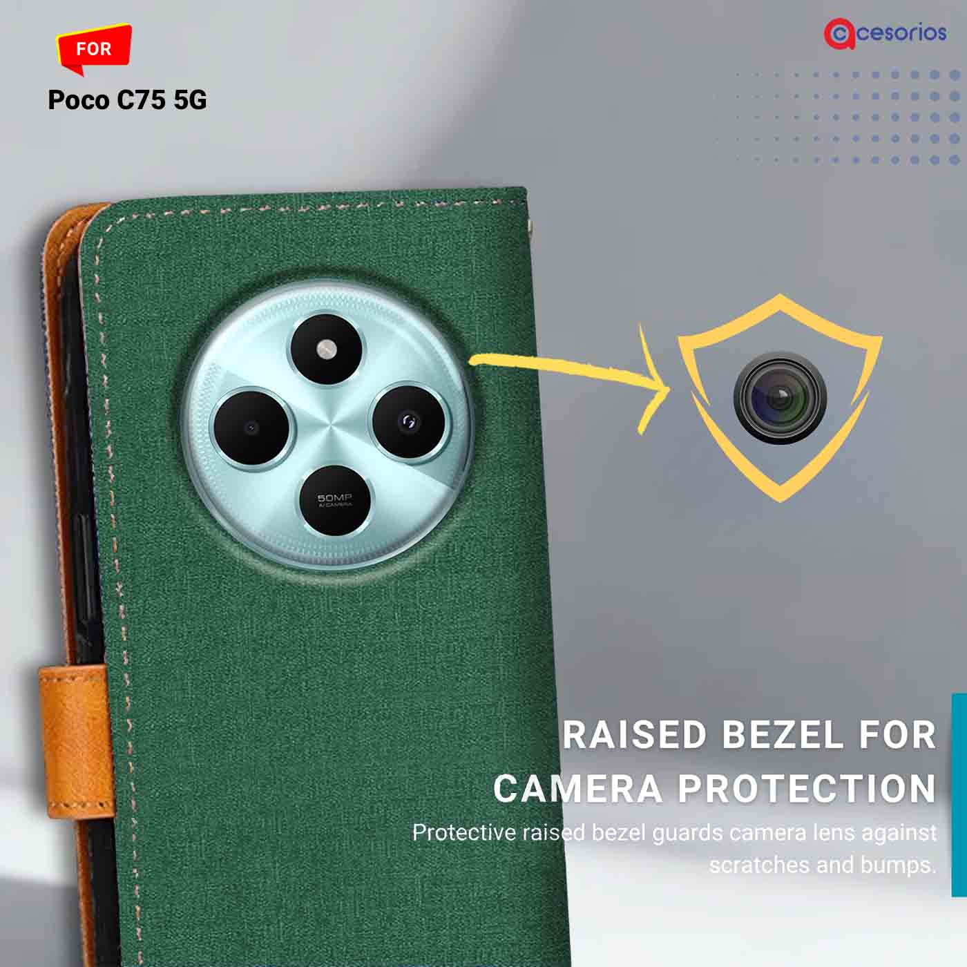 Canvas & Suede back panel — Poco C75 5G in Green mobile case