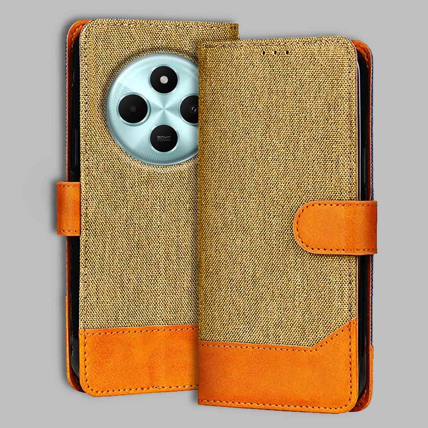 Accesorios Poco C75 5G denim flip cover – Light Brown – Image 1 #color_light b
