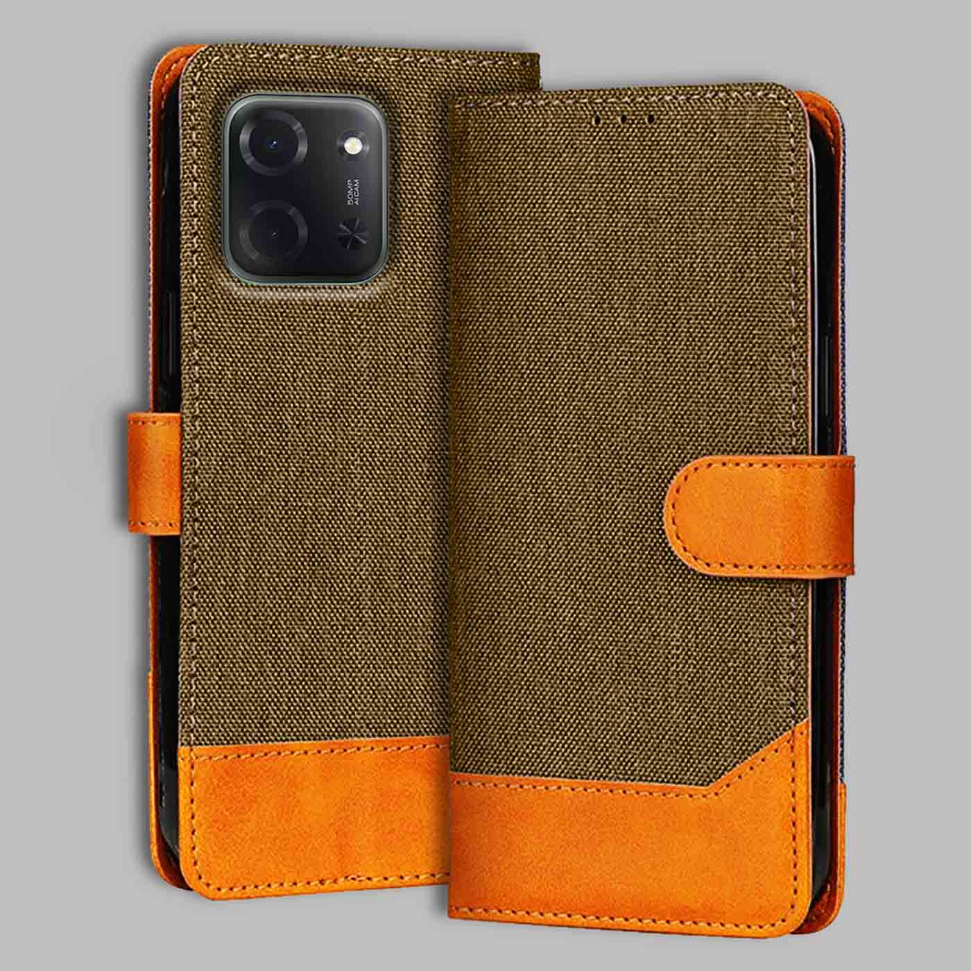 Poco C85 5G flip cover in Dark Brown — front view by Accesorios