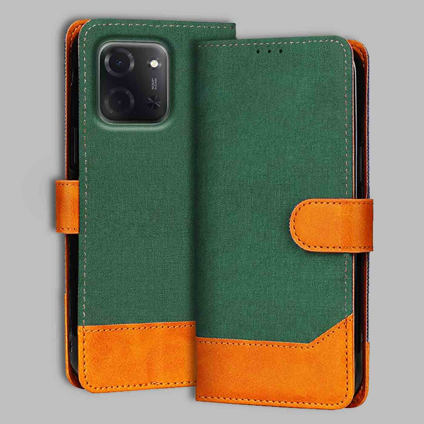 Poco C85 5G flip cover in Green — front view by Accesorios