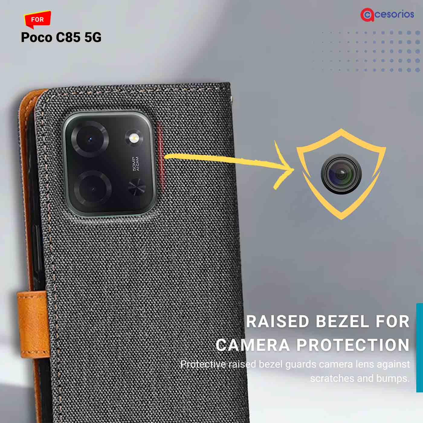 Denim & Leather back panel — Poco C85 5G in Grey mobile case