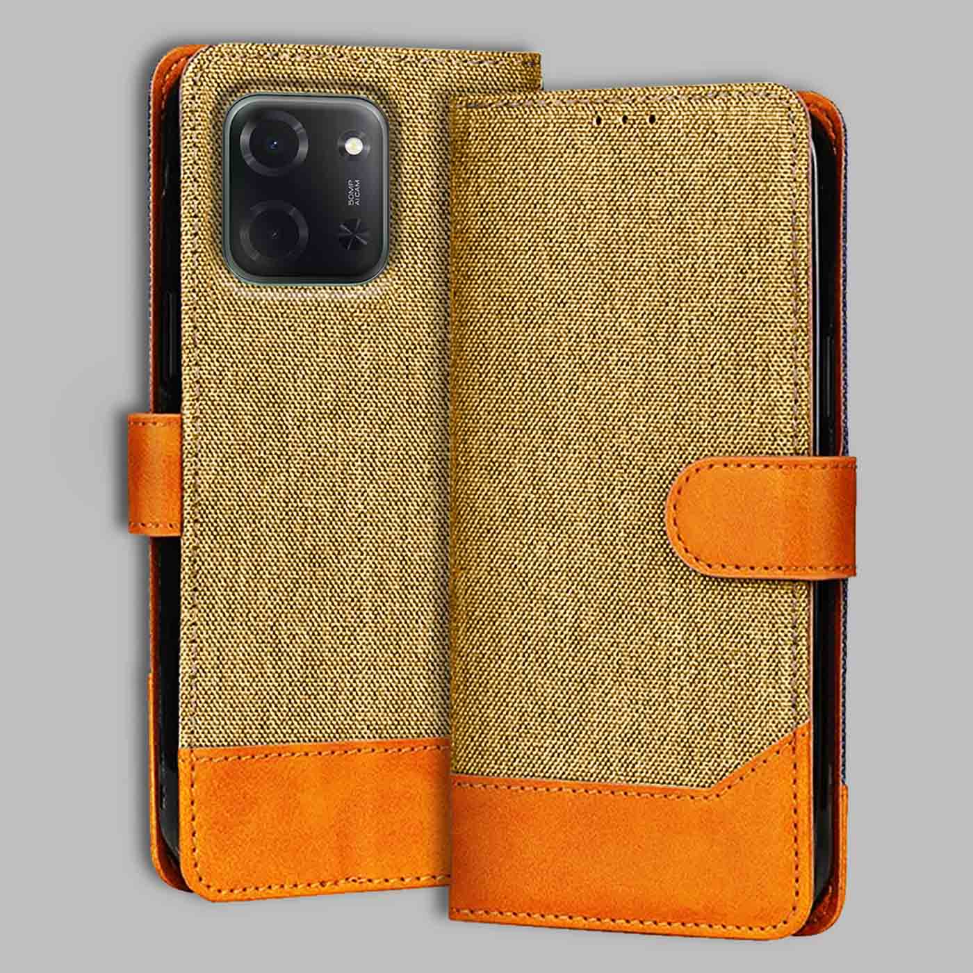Redmi C85 5G flip cover in Light Brown — front view by Accesorios