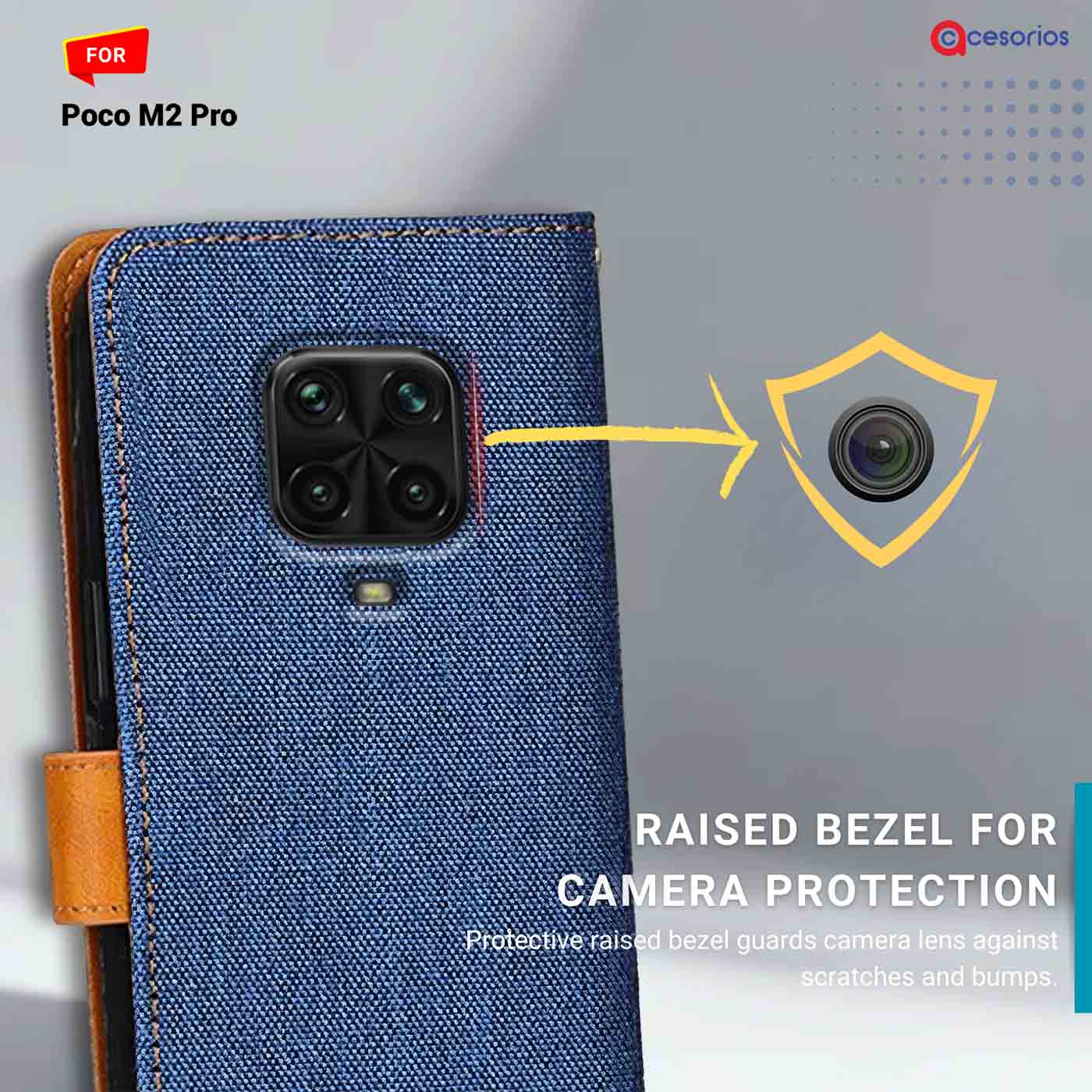 Accesorios Poco M2 Pro denim flip cover – Blue – Image 2 #color_
