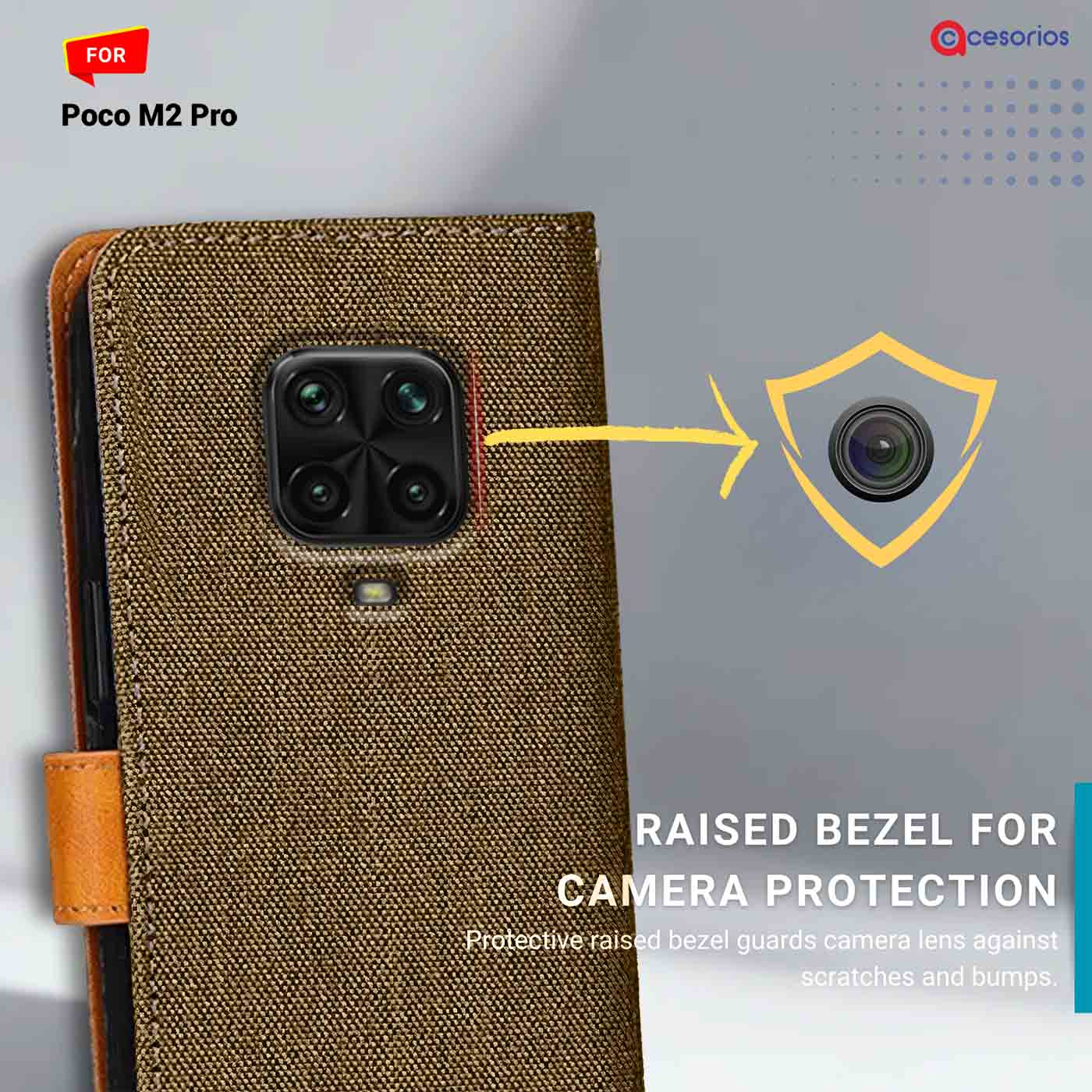Accesorios Poco M2 Pro denim flip cover – Dark Brown – Image 2 #color_dark b