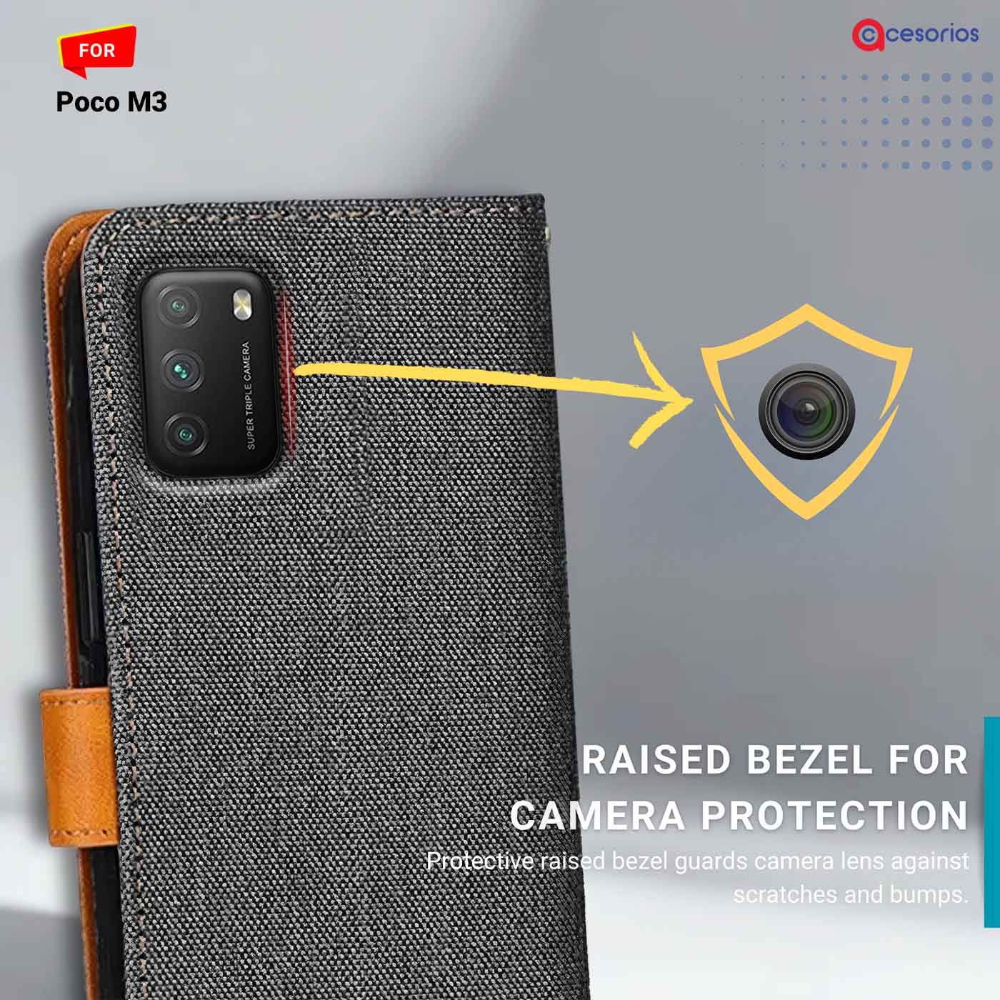 Accesorios Poco M3 denim flip cover – Grey – Image 2 #color_