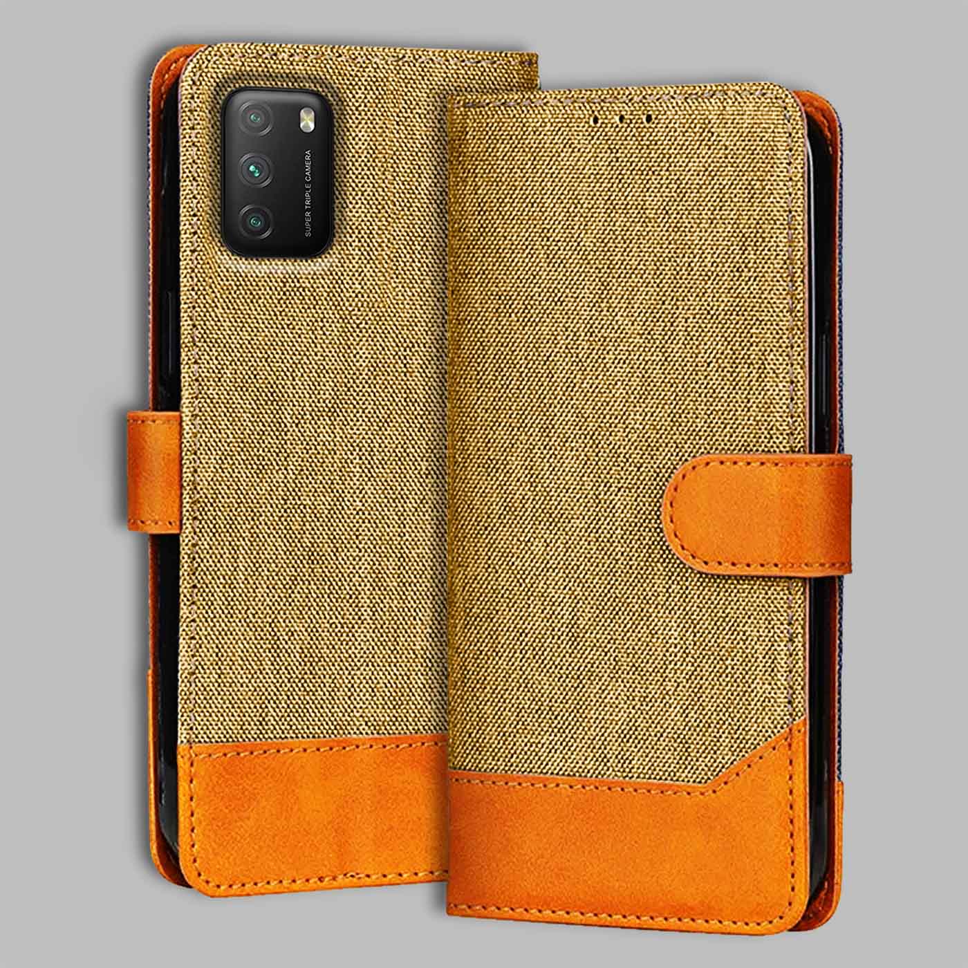 Accesorios Poco M3 denim flip cover – Light Brown – Image 1 #color_light b