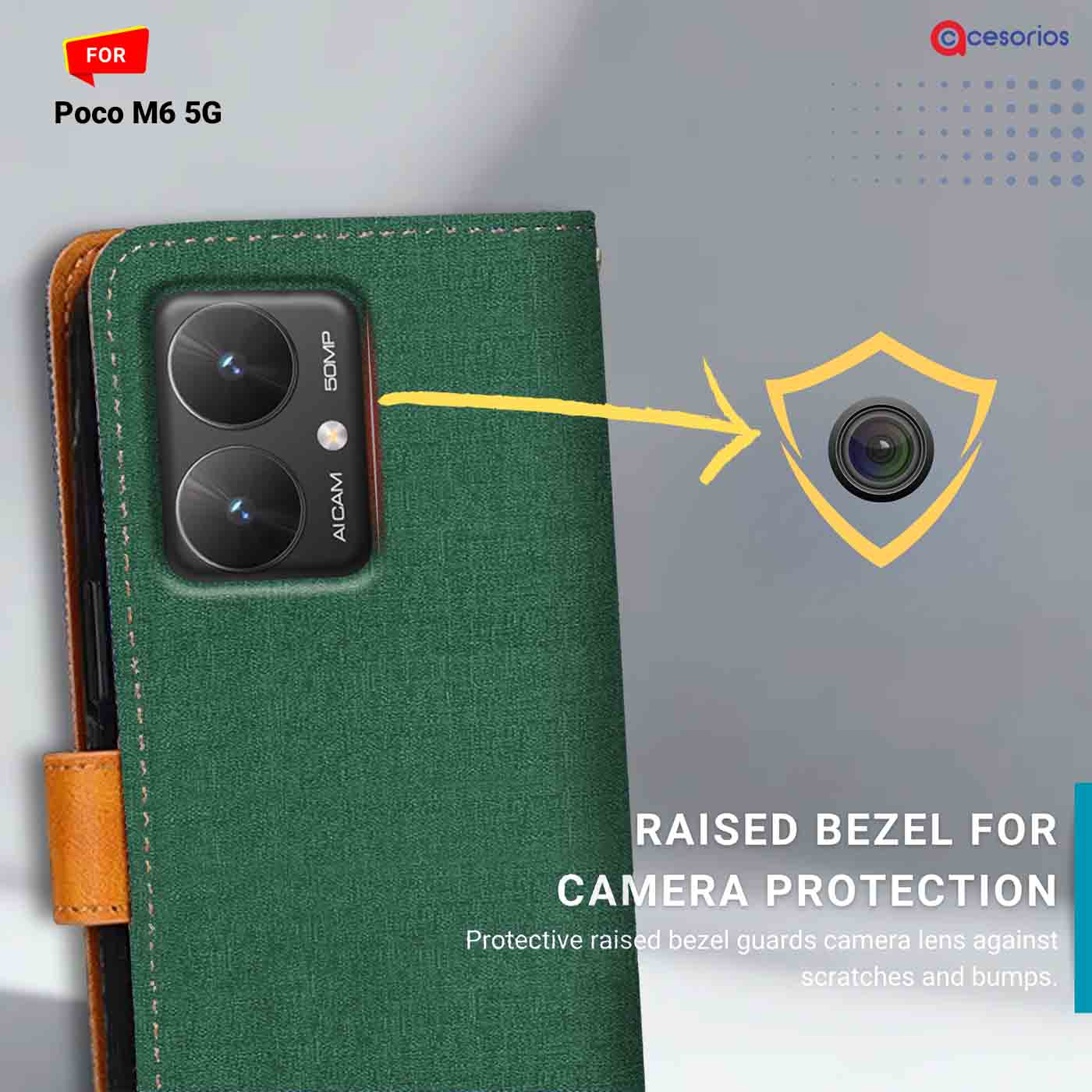 Canvas & Suede back panel — Poco M6 5G in Green mobile case