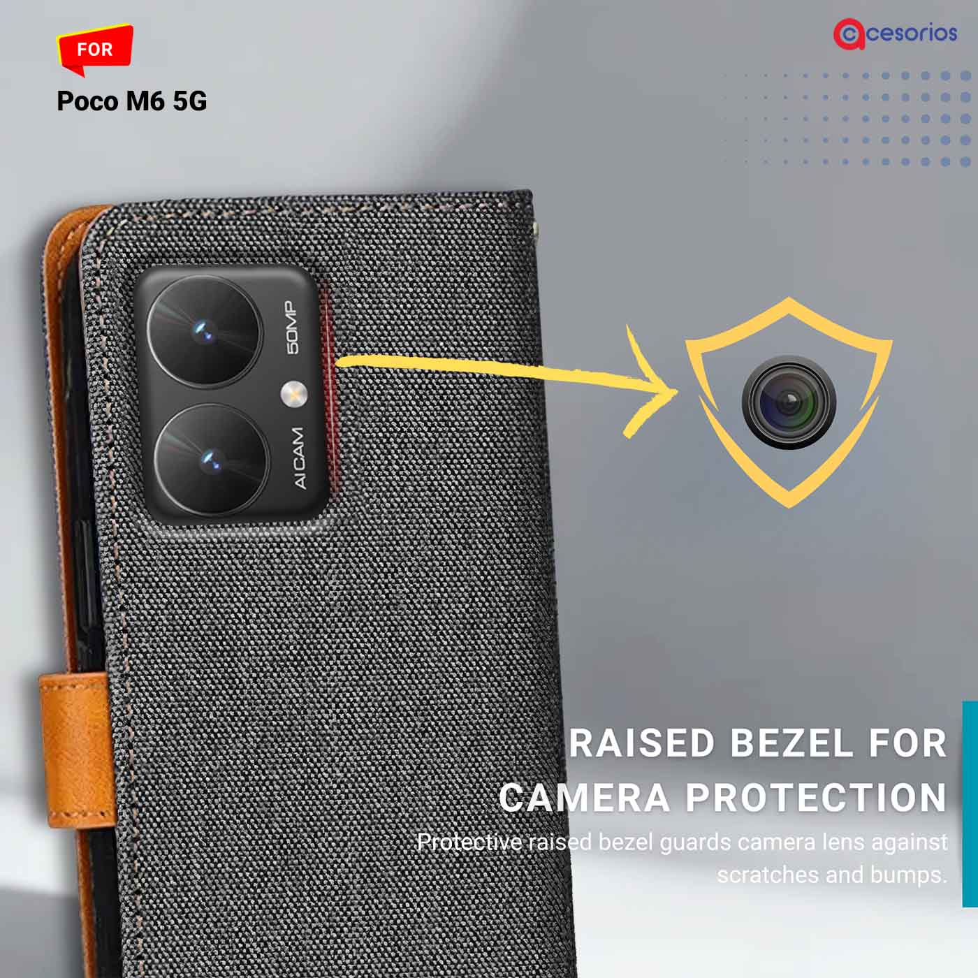 Accesorios Poco M6 5G denim flip cover – Grey – Image 2 #color_
