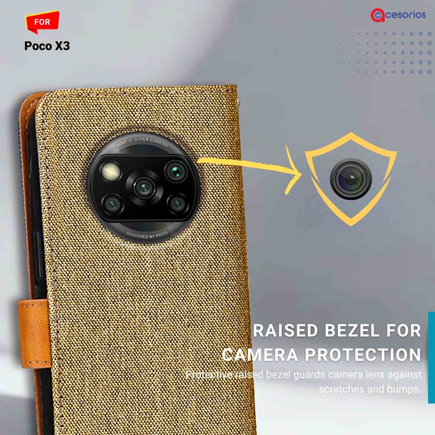 Accesorios Poco X3 denim flip cover – Light Brown – Image 2 #color_light b