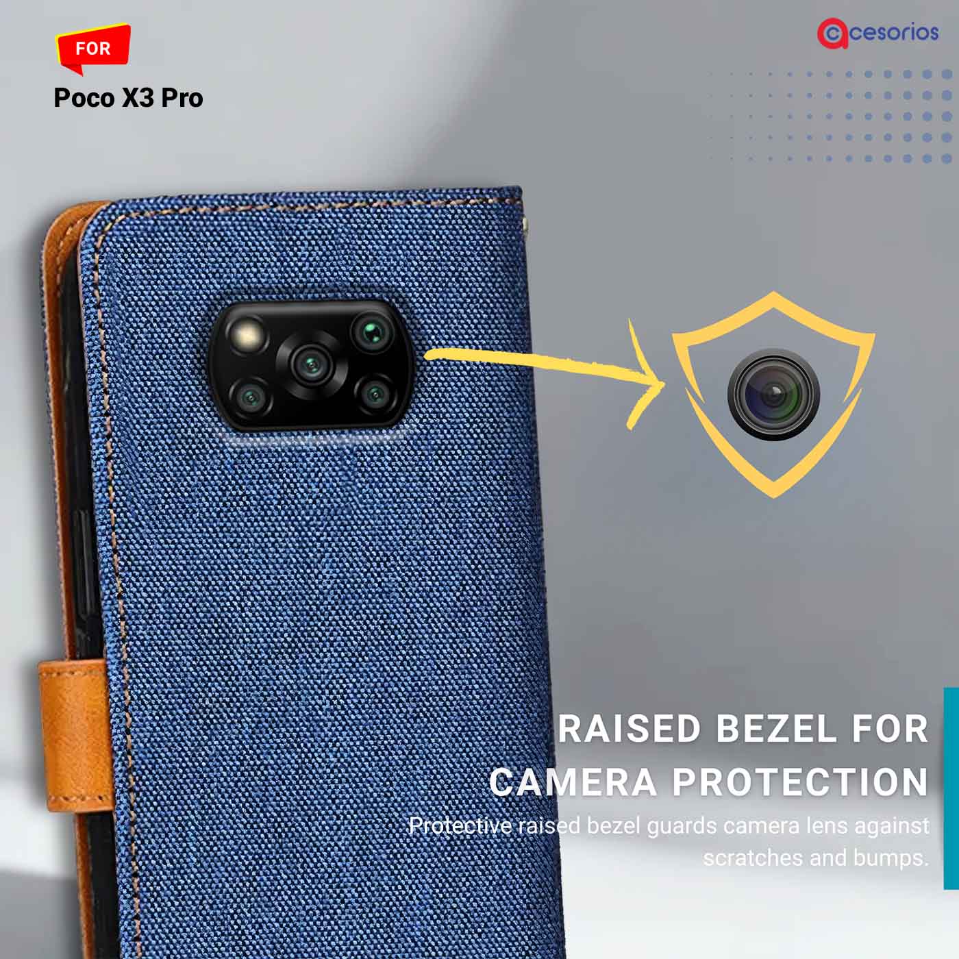 Accesorios Poco X3 Pro denim flip cover – Blue – Image 2 #color_