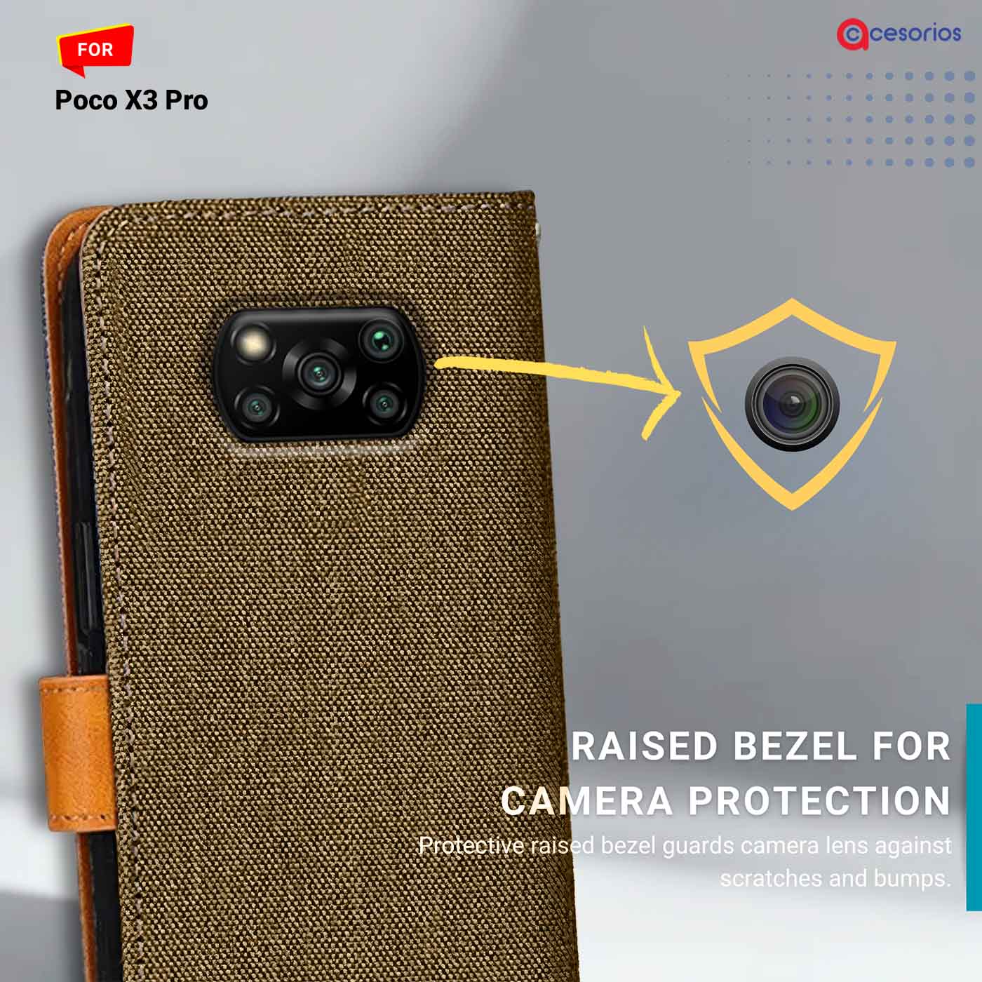 Accesorios Poco X3 Pro denim flip cover – Dark Brown – Image 2 #color_dark b