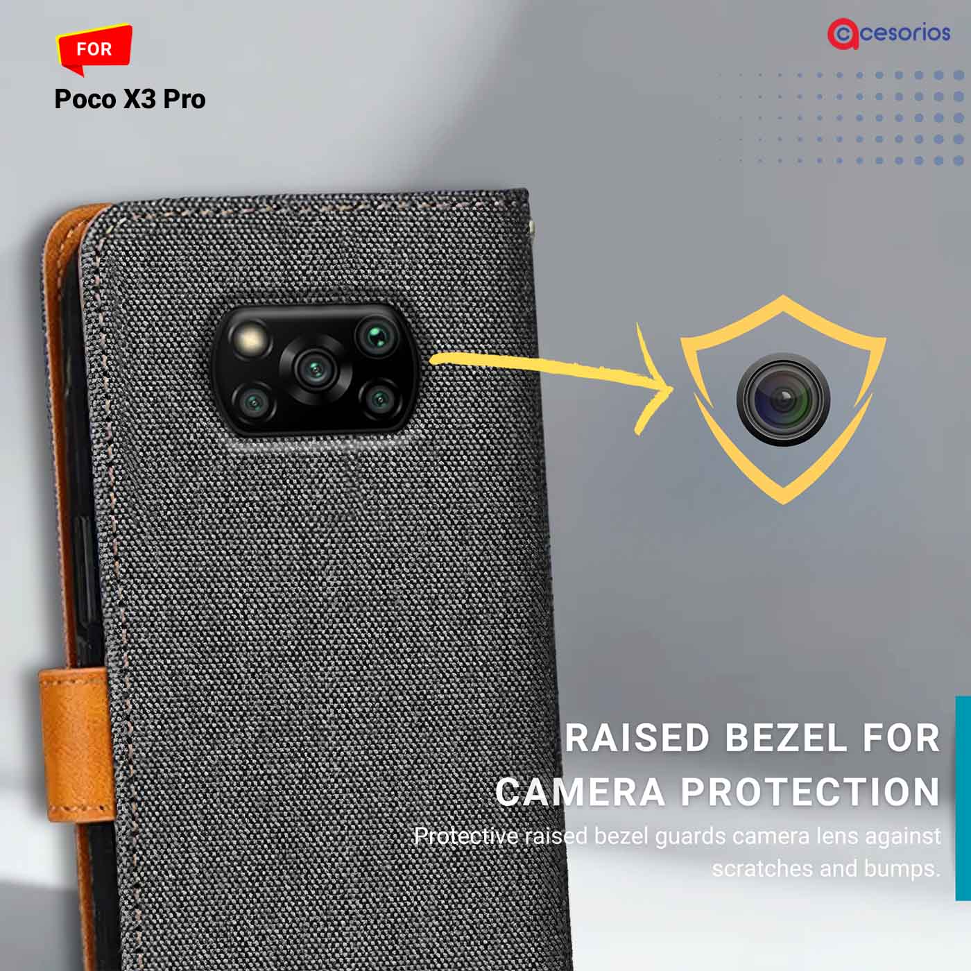 Accesorios Poco X3 Pro denim flip cover – Grey – Image 2 #color_