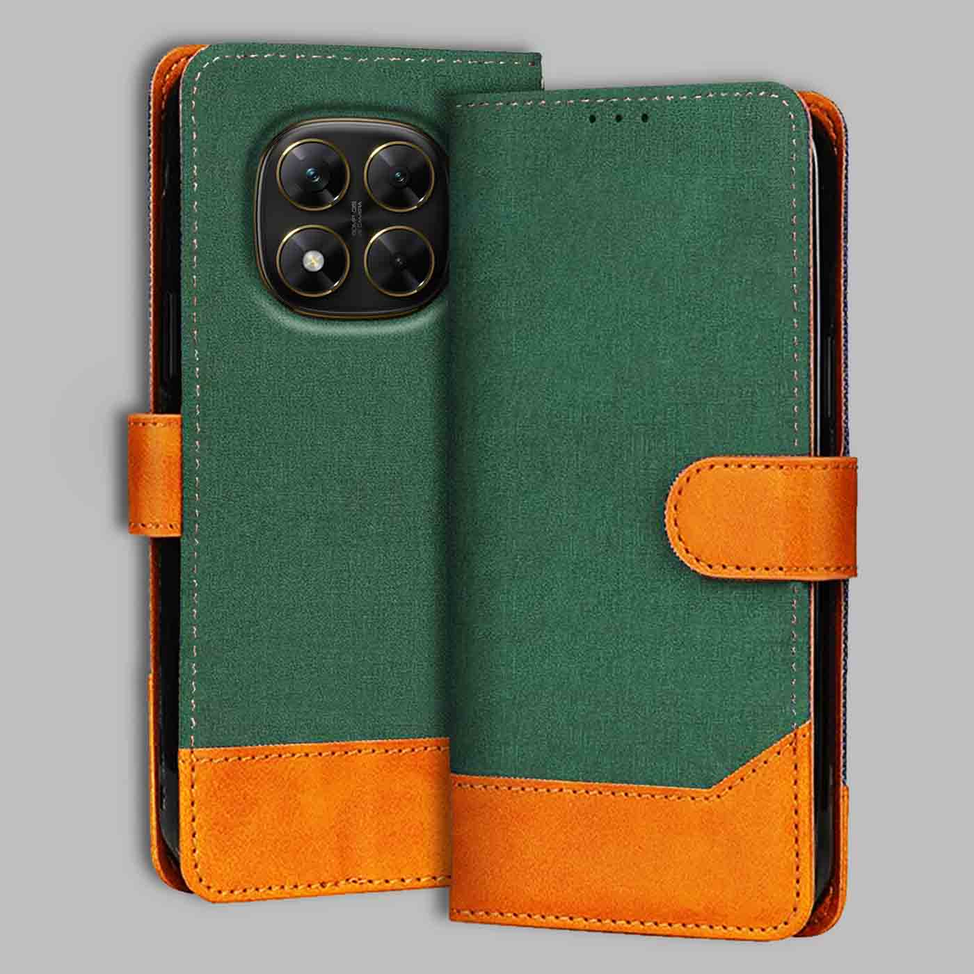 Poco X7 5G flip cover in Green — front view by Accesorios