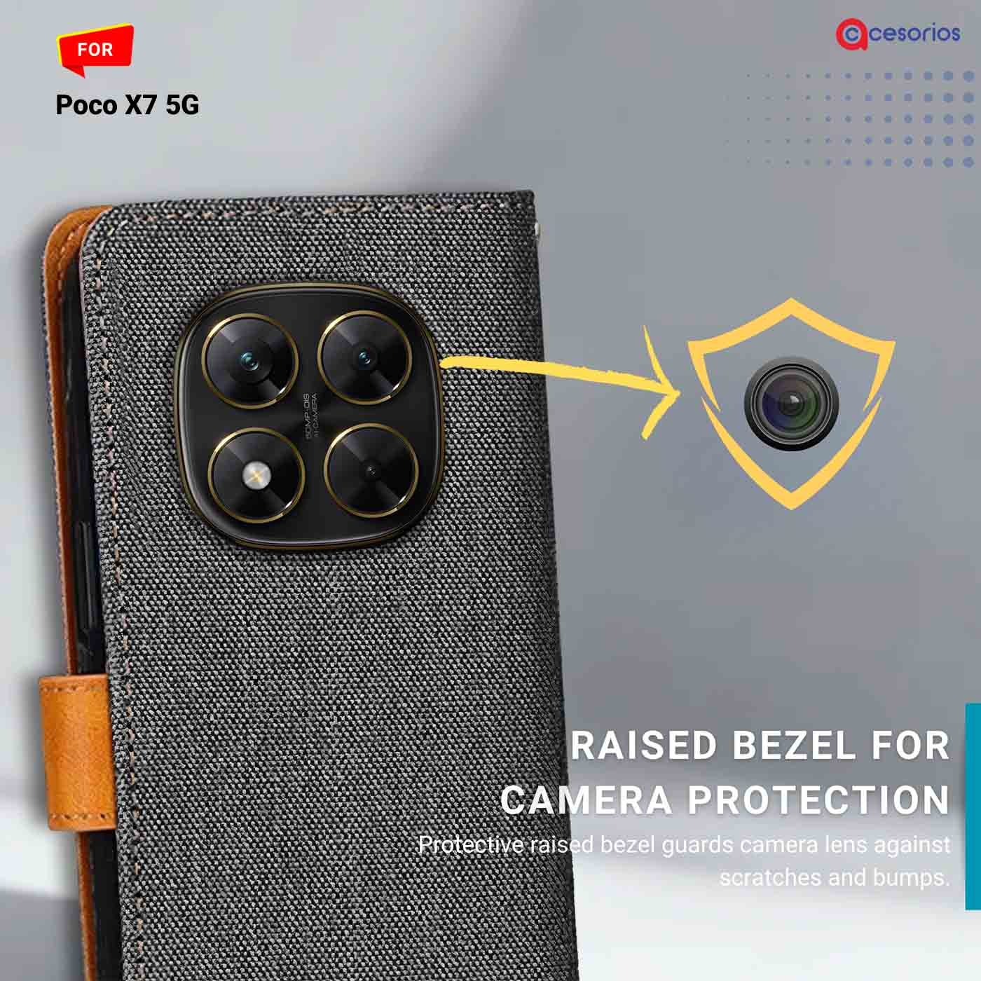 Accesorios Poco X7 5G denim flip cover – Grey – Image 2 #color_