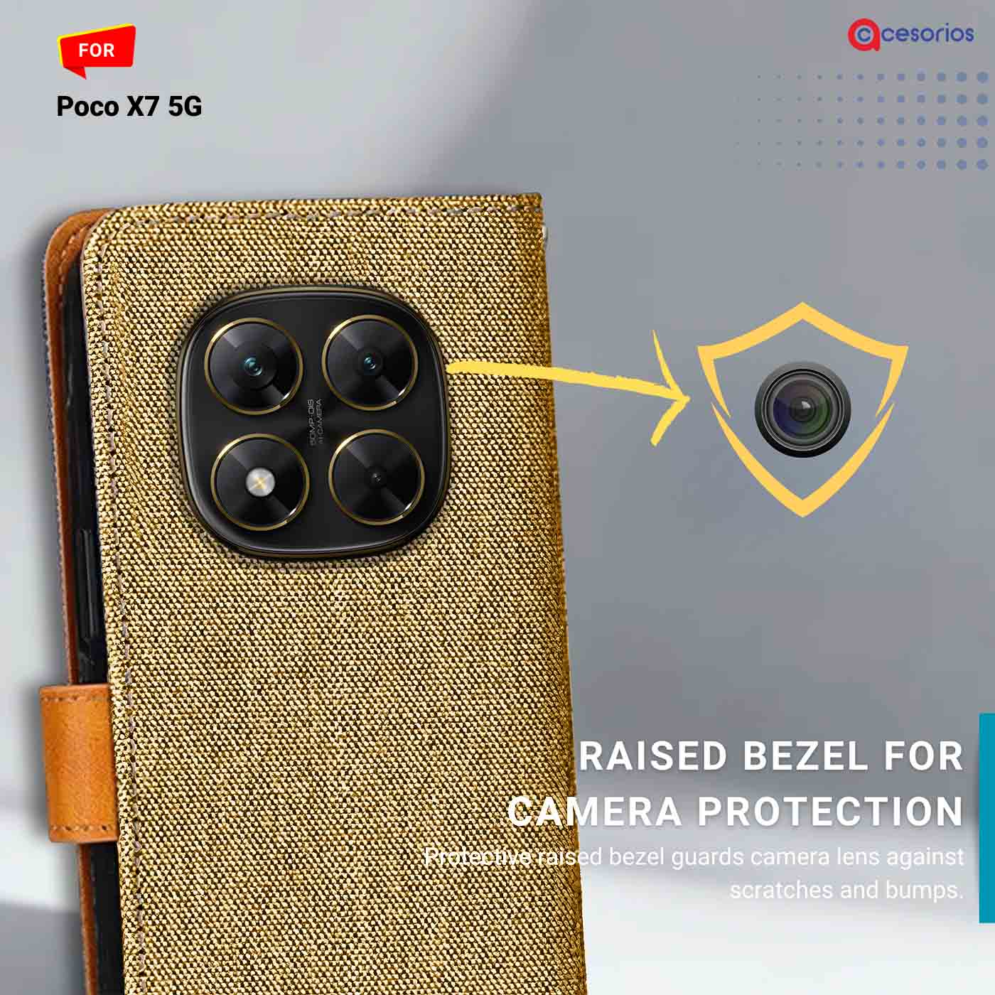 Accesorios Poco X7 5G denim flip cover – Light Brown – Image 2 #color_light b