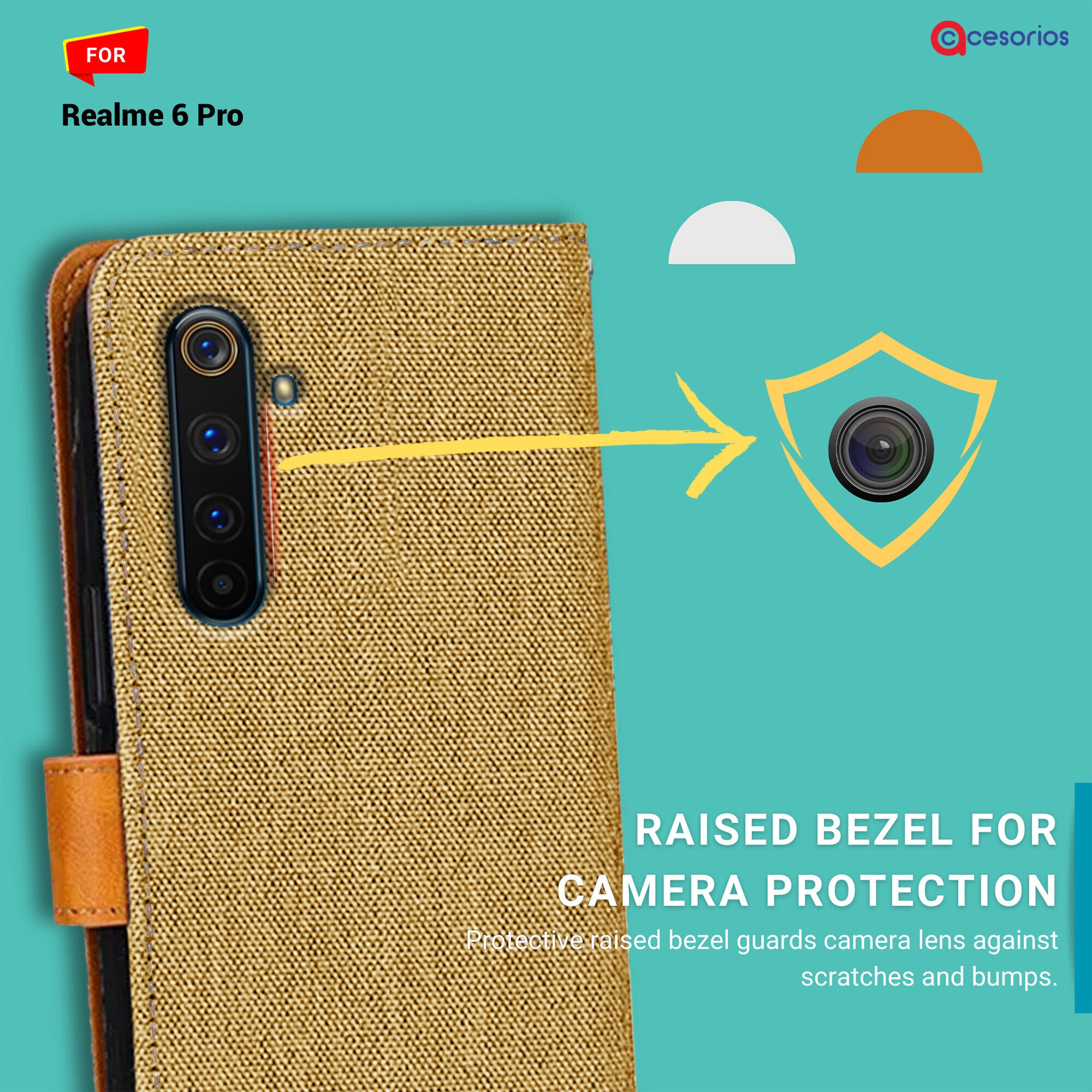 Accesorios Realme 6 Pro denim flip cover – Light Brown – Image 2 #color_light brown