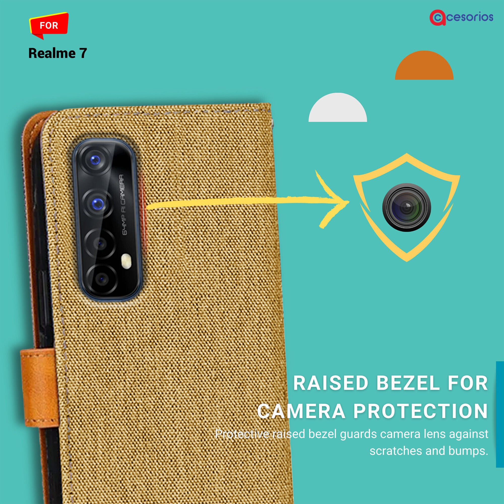 Accesorios Realme 7 denim flip cover – Light Brown – Image 2 #color_light brown
