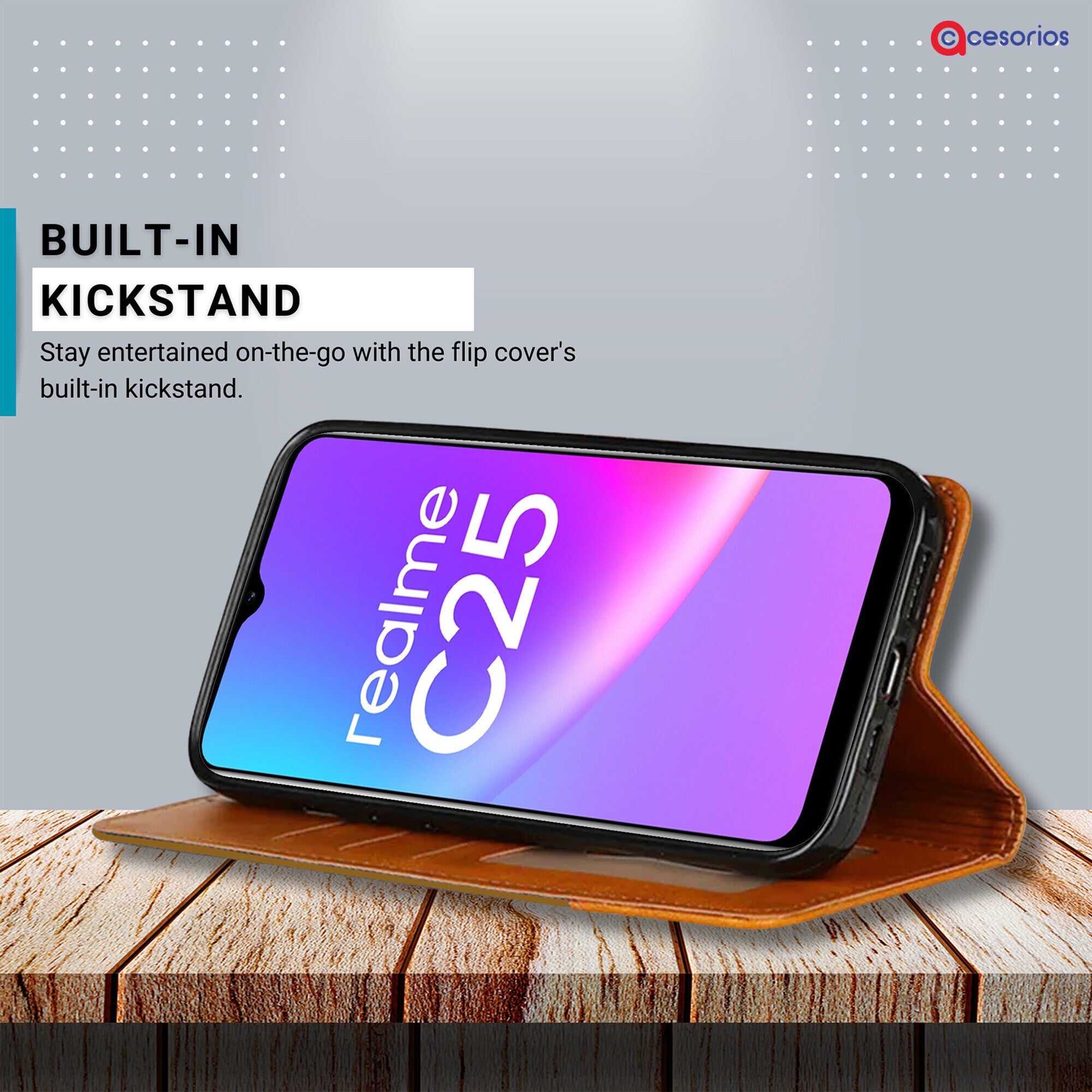 Accesorios Realme C25 denim flip cover – Light Brown – Image 4 #color_light brown