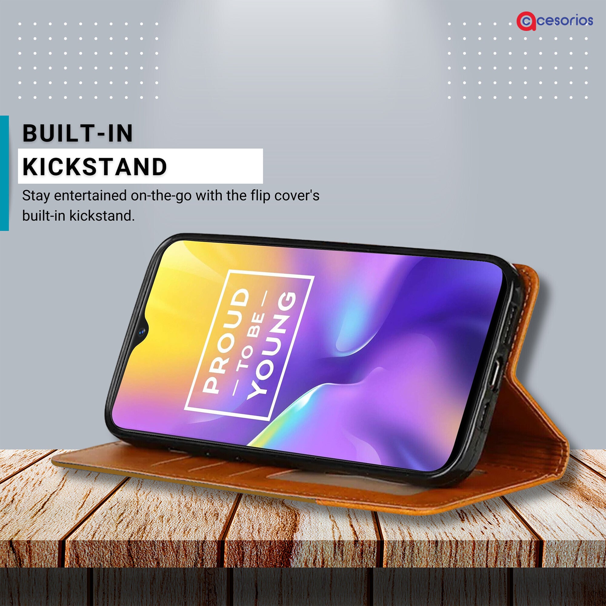 Accesorios Realme U1 denim flip cover – Light Brown – Image 4 #color_light brown