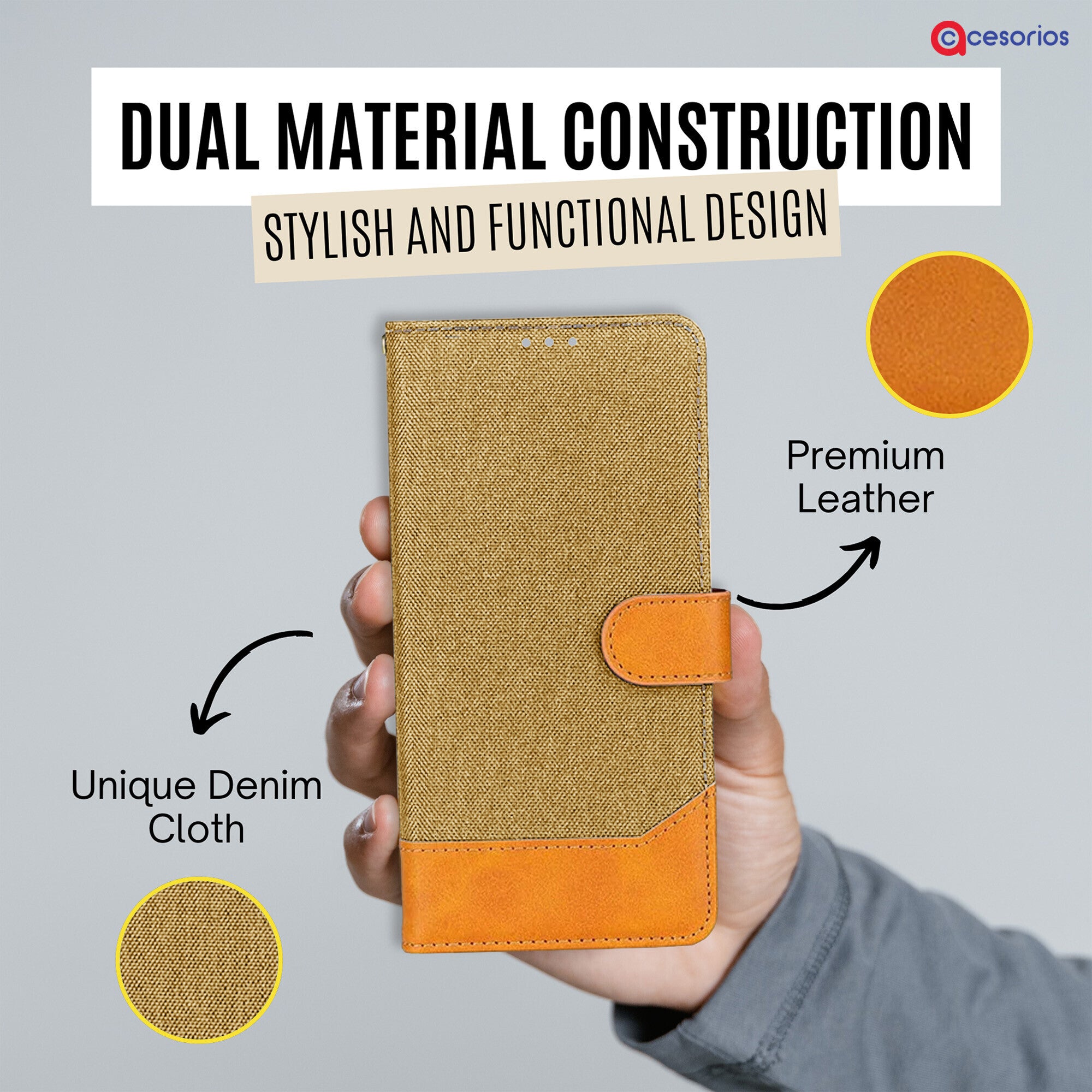 Accesorios Realme X denim flip cover – Light Brown – Image 3 #color_light brown
